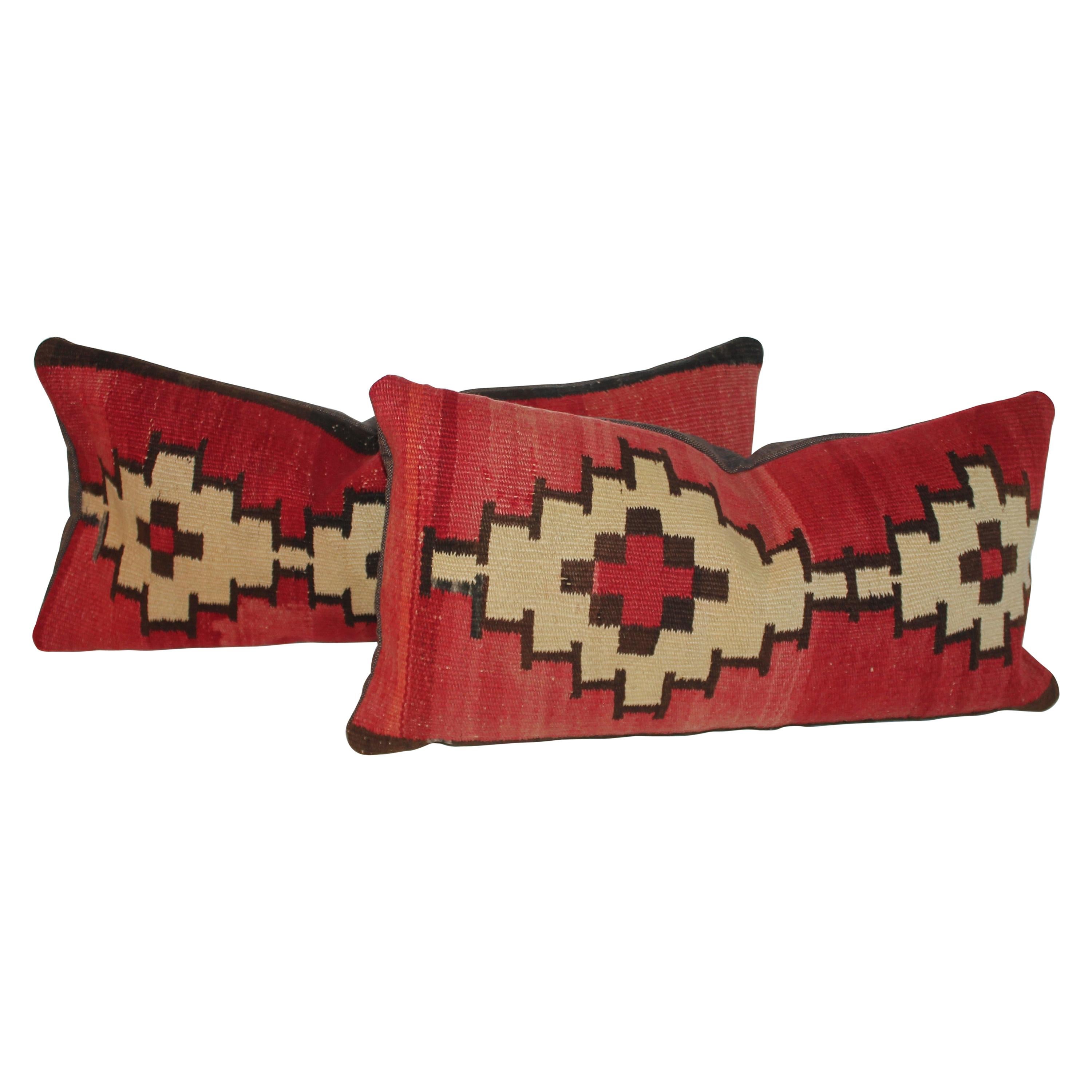 Navajo Indian Weaving Bolster Pillows, Pair