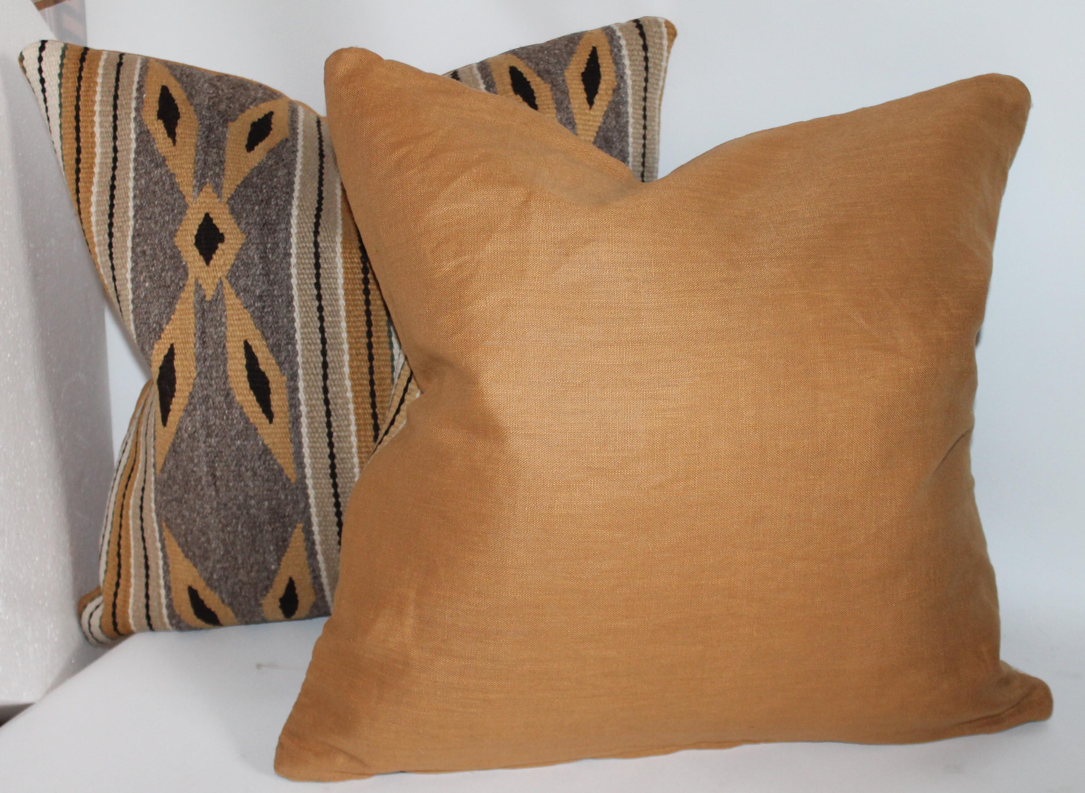 Linen Navajo Indian Weaving Chinlie Pillows, Pair For Sale