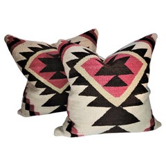 Antique Navajo Indian Weaving Eye Dazzler Pillows - Pair
