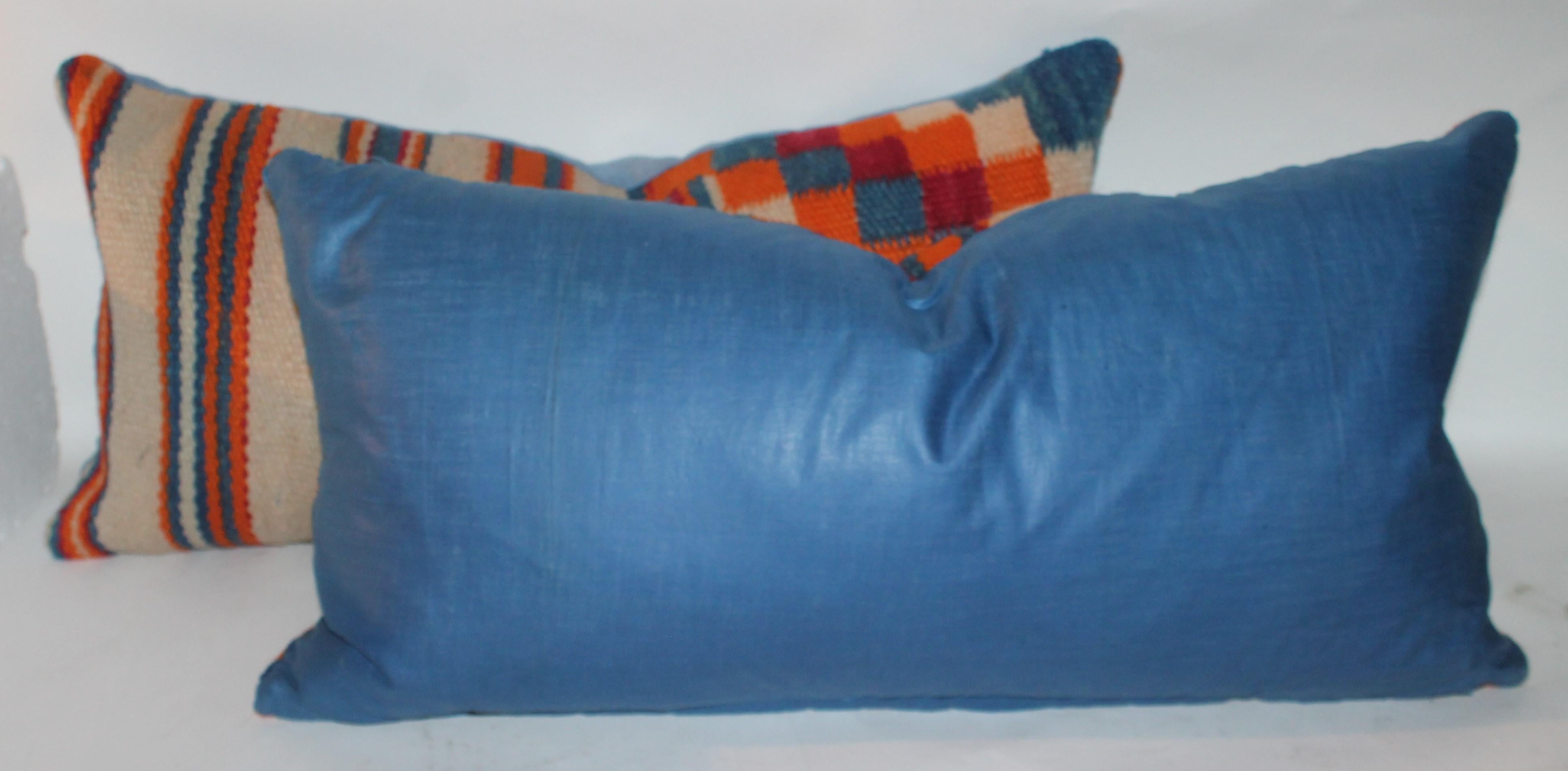 Adirondack Navajo Indian Weaving Geometric Bolster Pillows, Pair For Sale