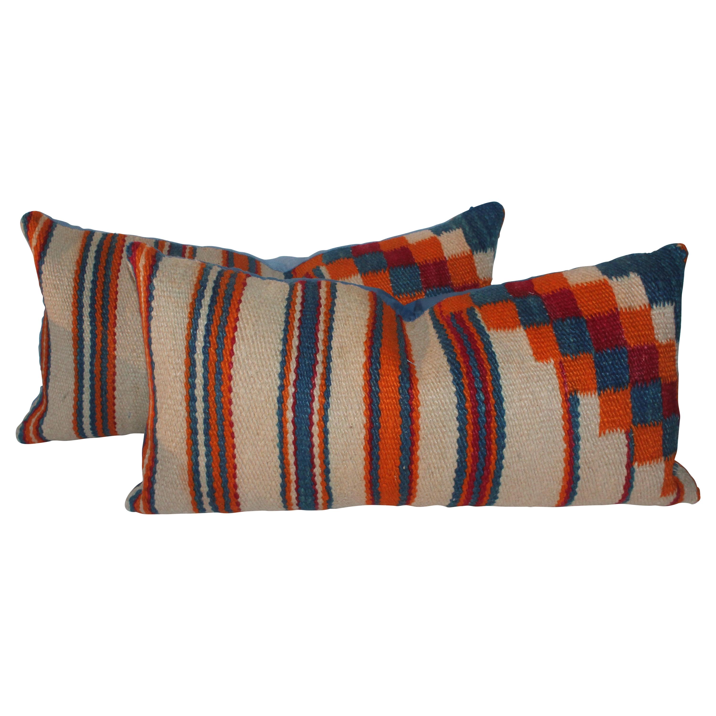 Navajo Indian Weaving Geometric Bolster Pillows, Pair