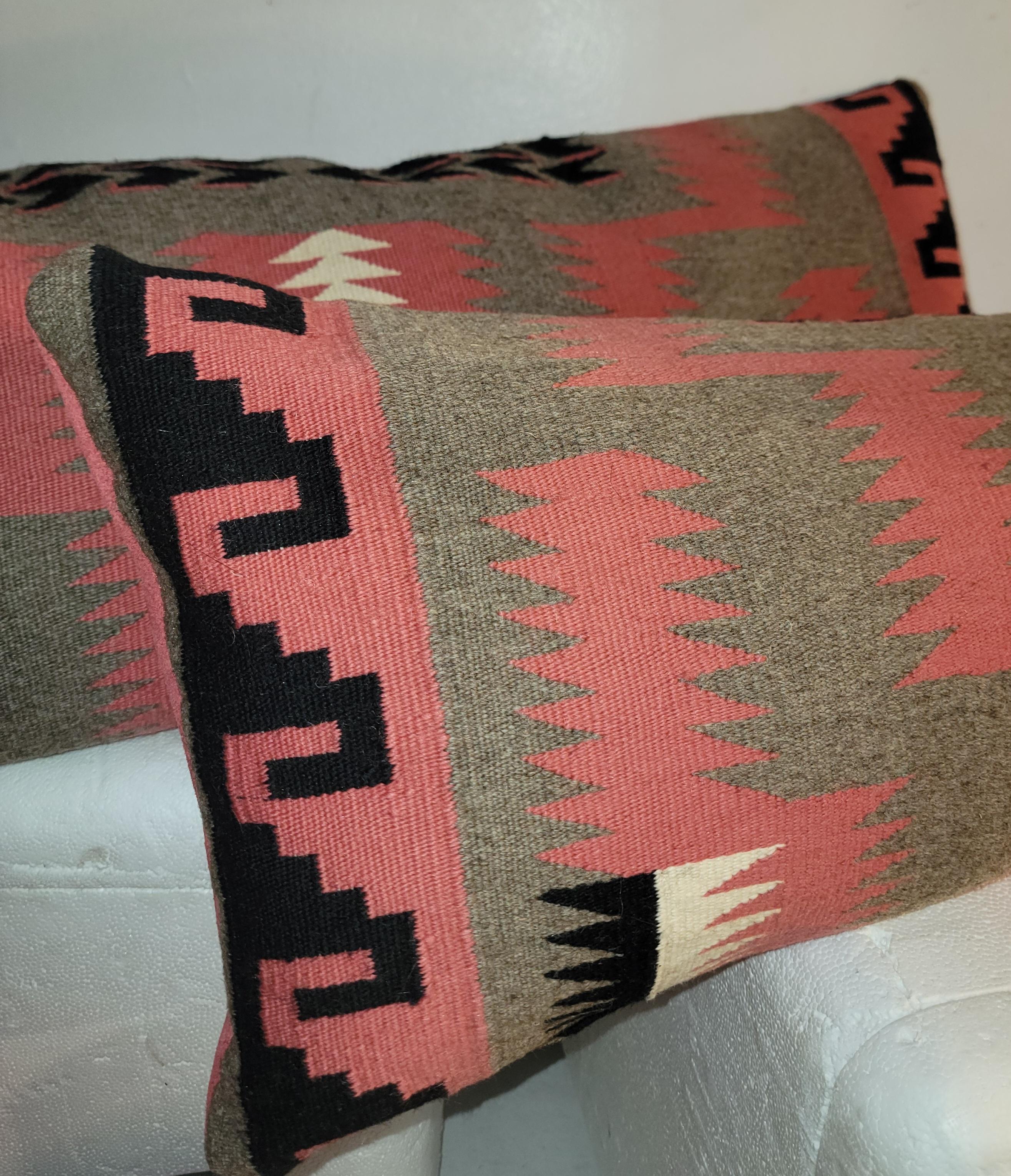 Adirondack Navajo  Indian Weaving in Mauve & Grey Bolster Pillows -Pr. For Sale