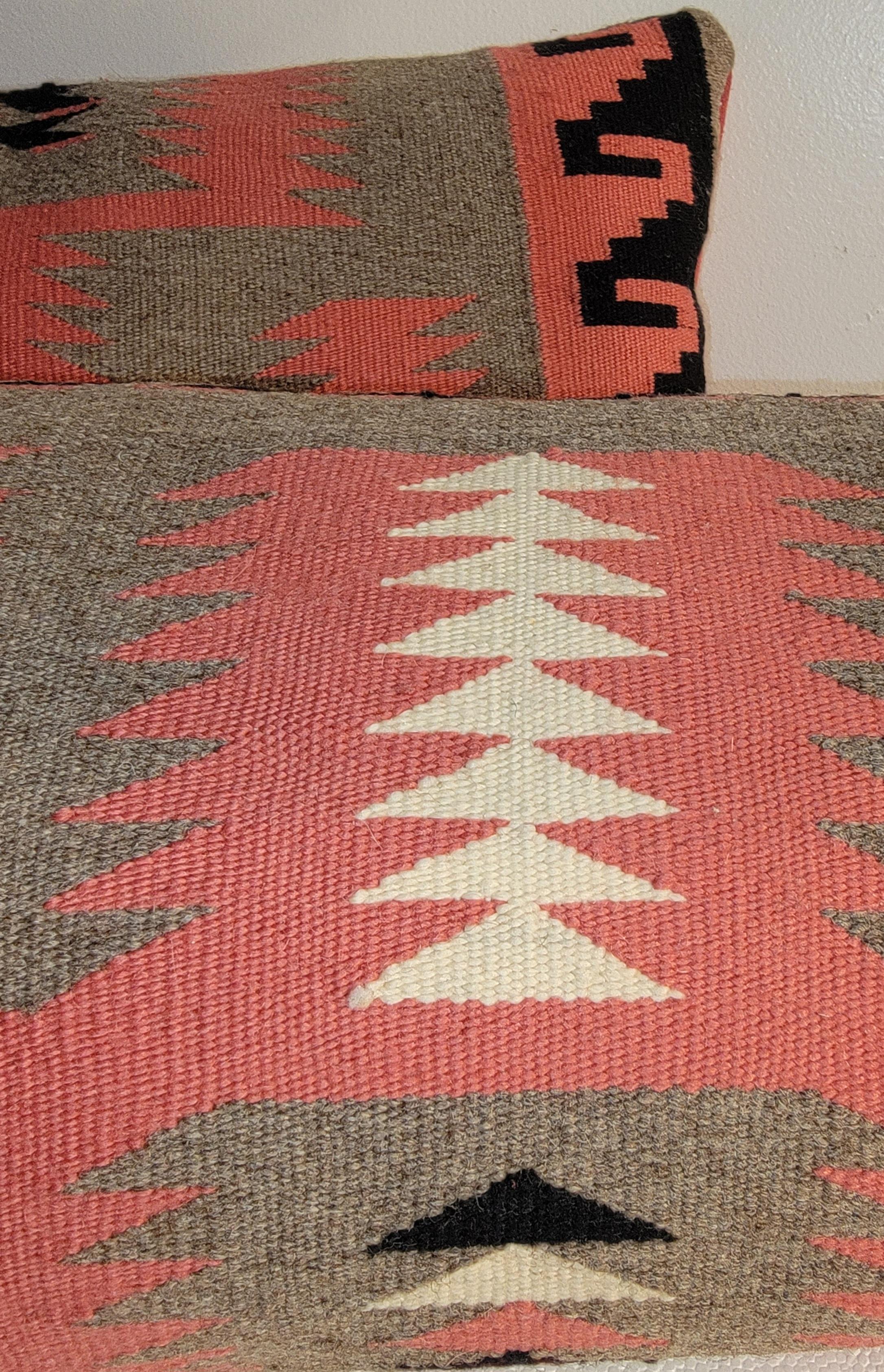 American Navajo  Indian Weaving in Mauve & Grey Bolster Pillows -Pr. For Sale
