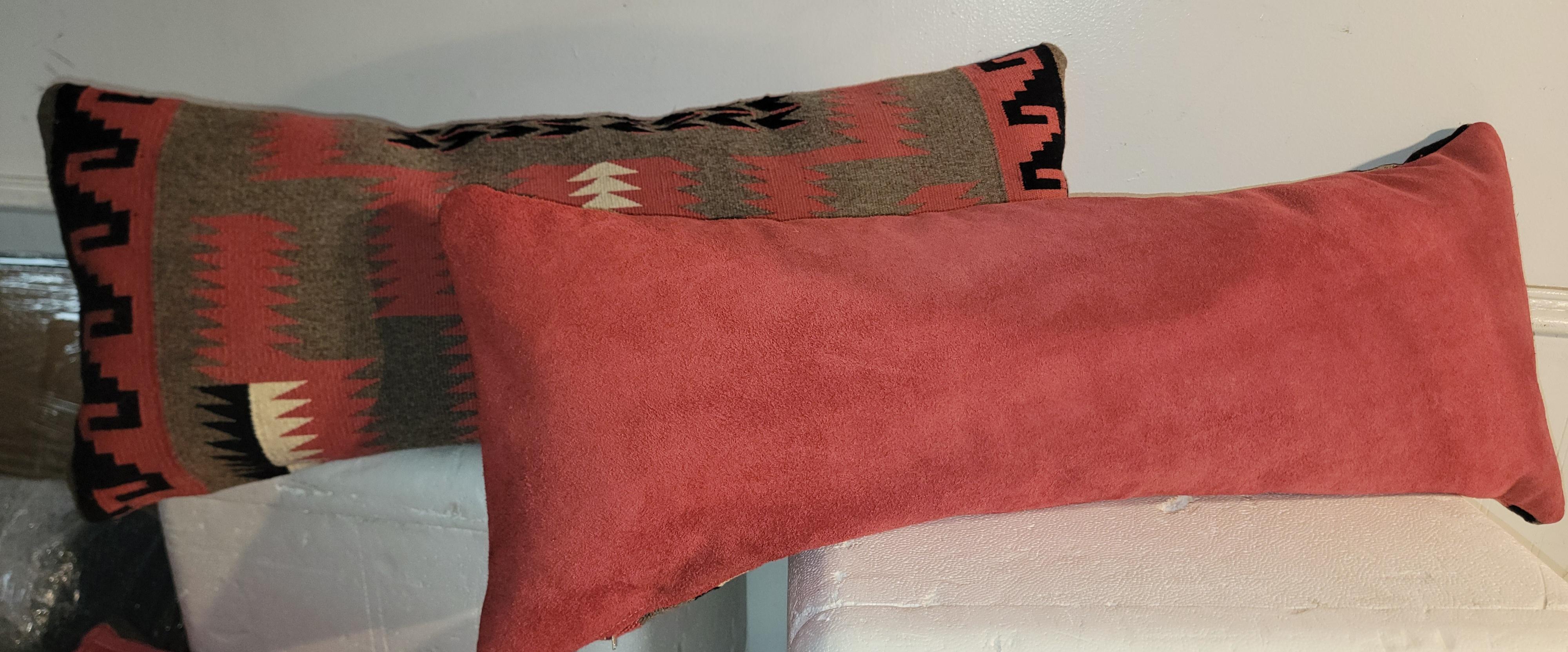 Hand-Woven Navajo  Indian Weaving in Mauve & Grey Bolster Pillows -Pr. For Sale