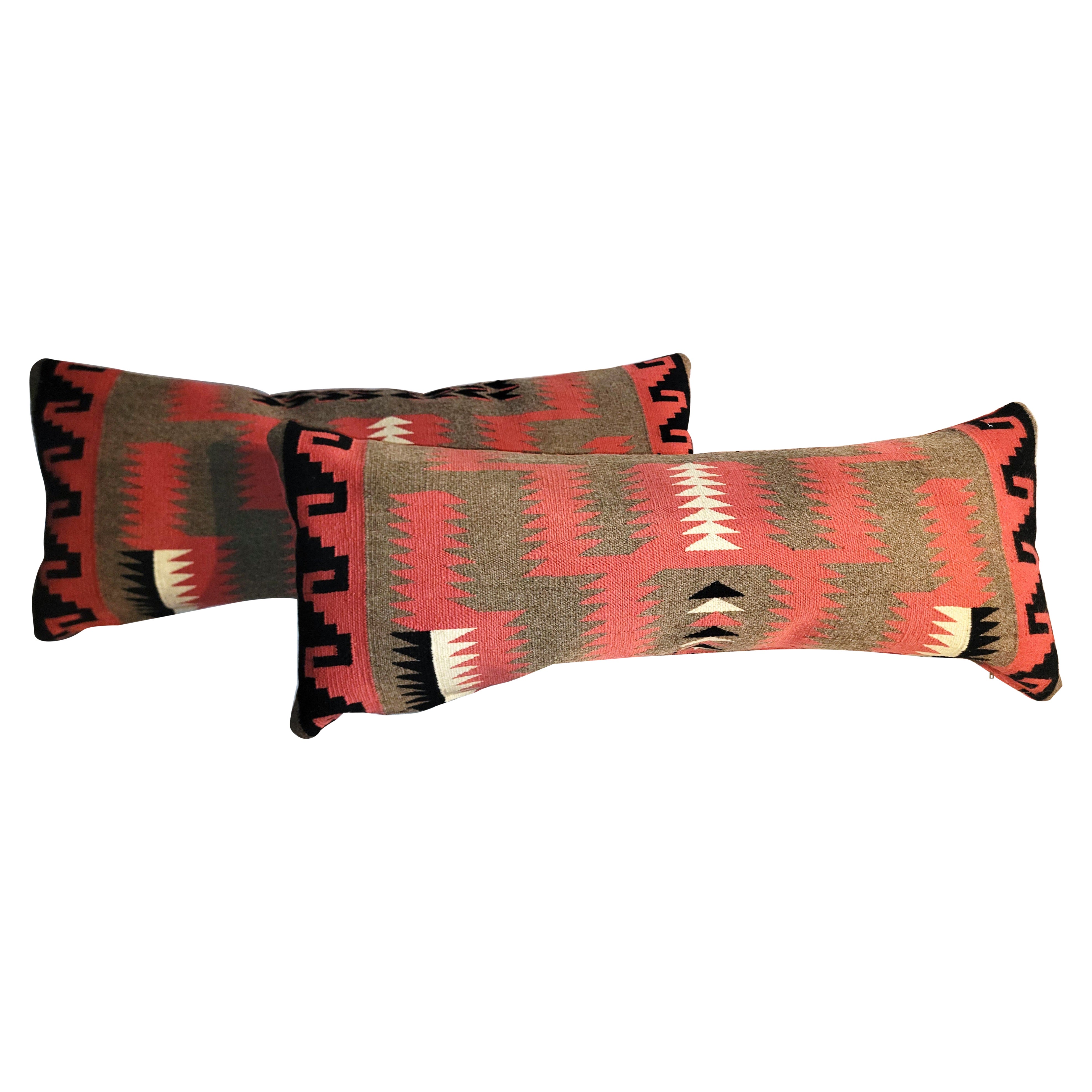 Navajo  Indian Weaving in Mauve & Grey Bolster Pillows -Pr. For Sale