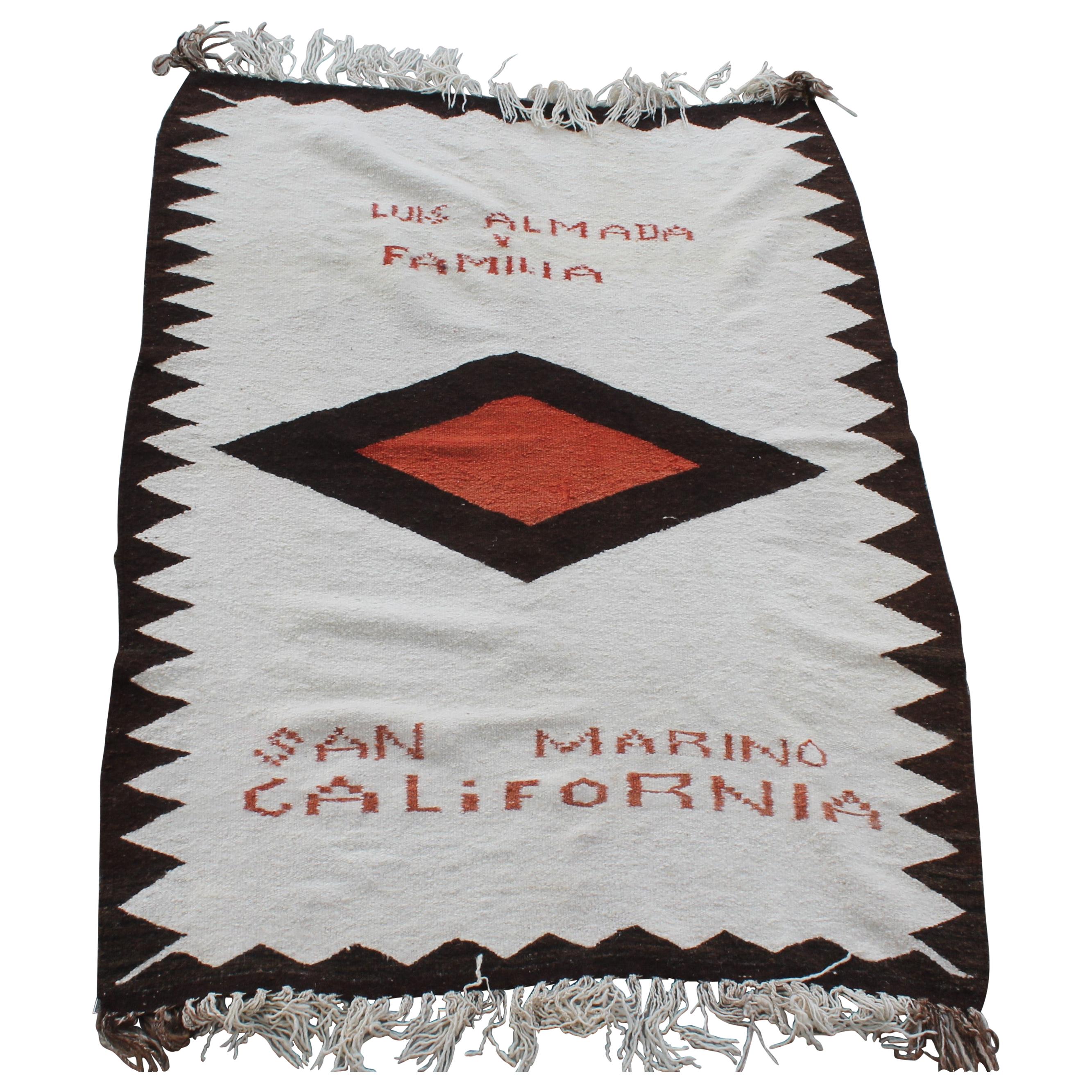 Navajo Indian Weaving Made for Luis Almada Familia in San Marino, California