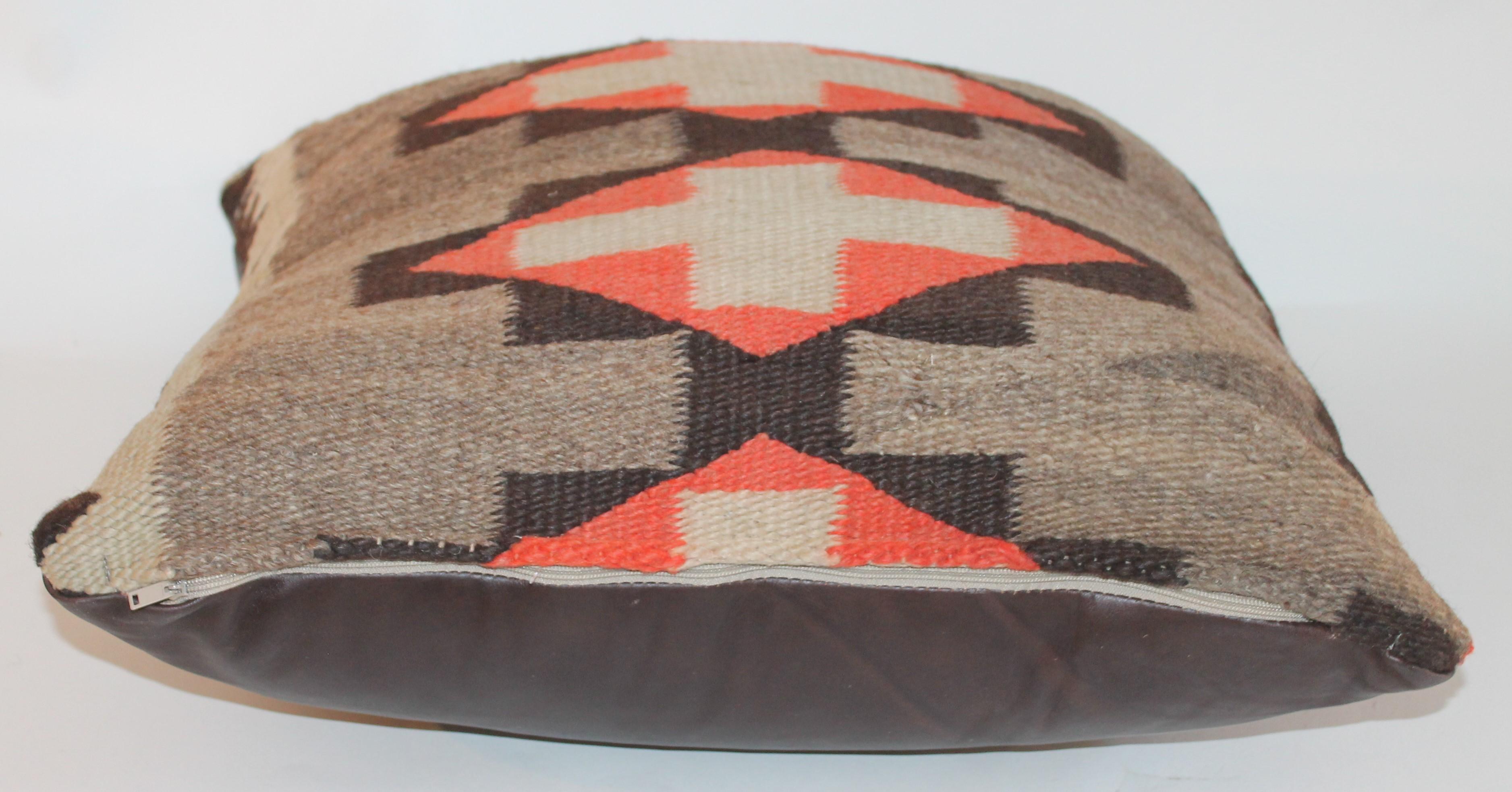 Hand-Crafted Navajo Indian Weaving Pillow with Leather Back