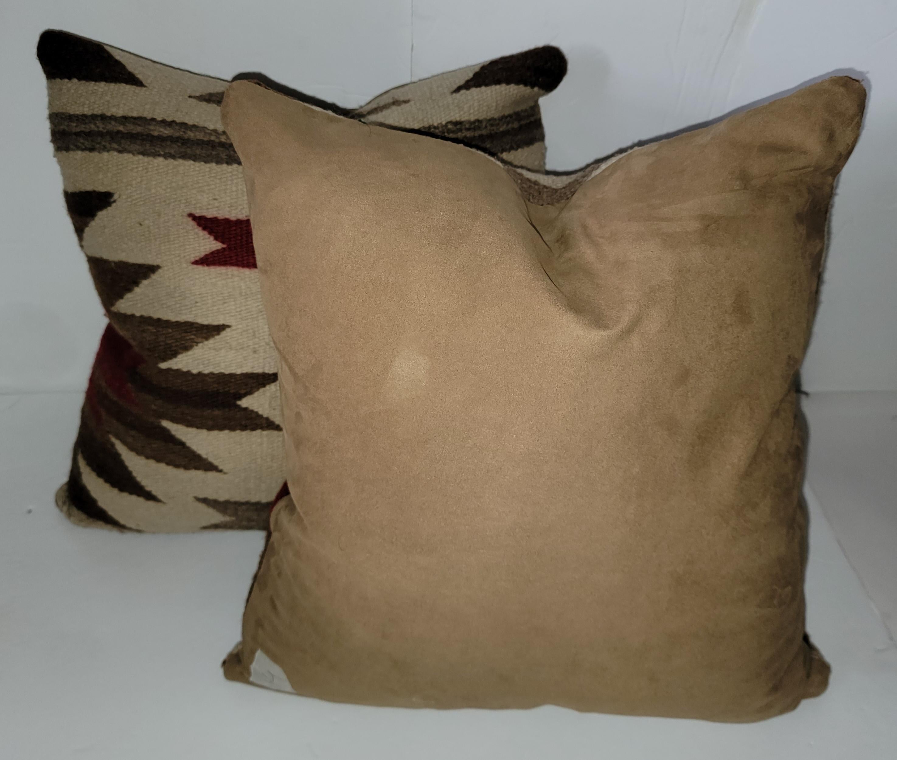 Navajo Indian weaving pillows - pair. Camel suede backing. Feather and down inserts and zippered case

Measures: 15 x 16 
15 x 15