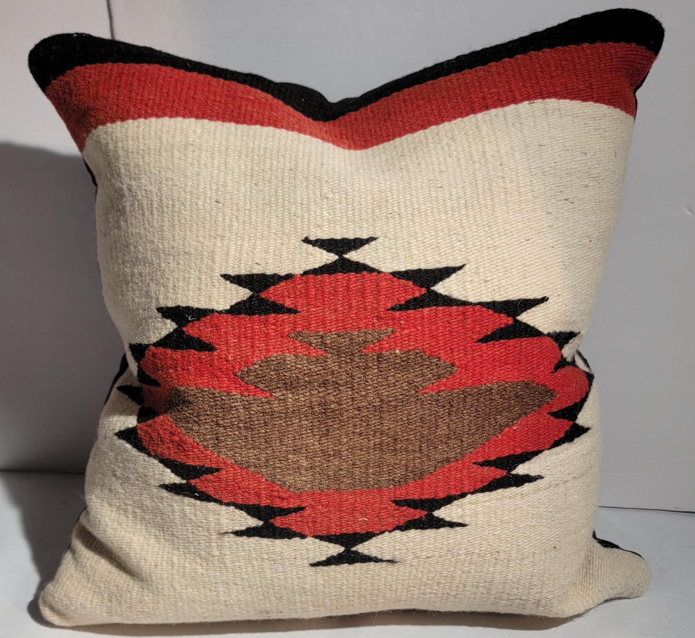 Geometric Navajo Indian weaving pillows with linen backings.The inserts are down & feather  fill.Sold as a pair.