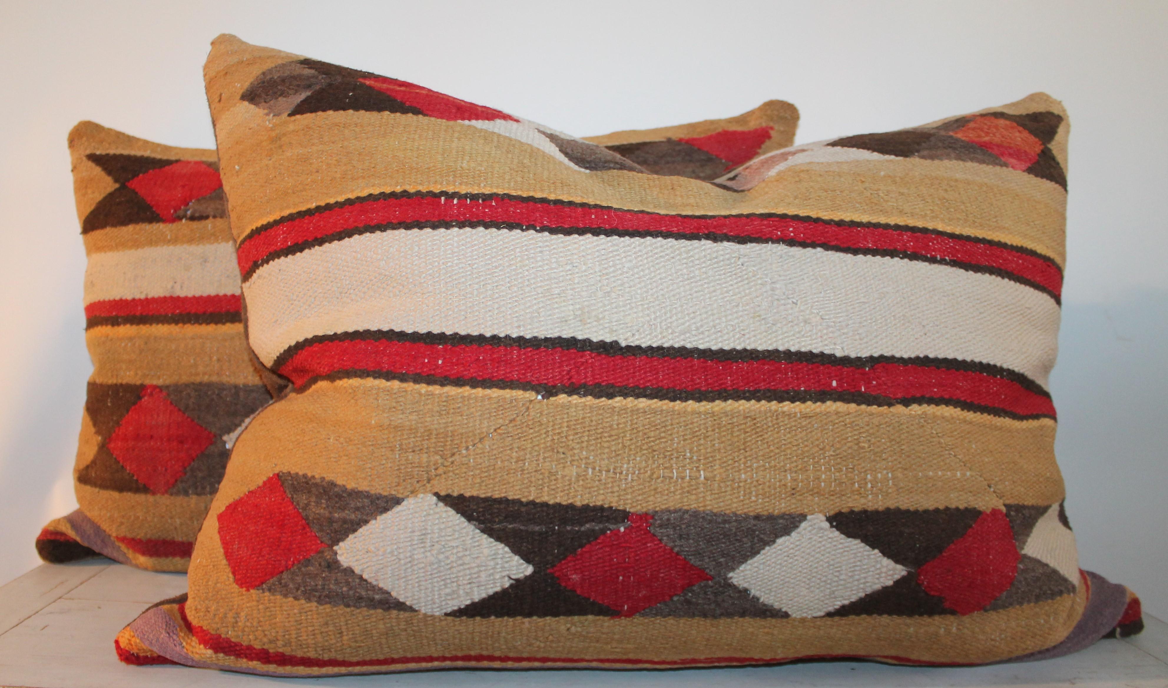 Adirondack Navajo Indian Weaving Pillows with Leather Backings / Pair
