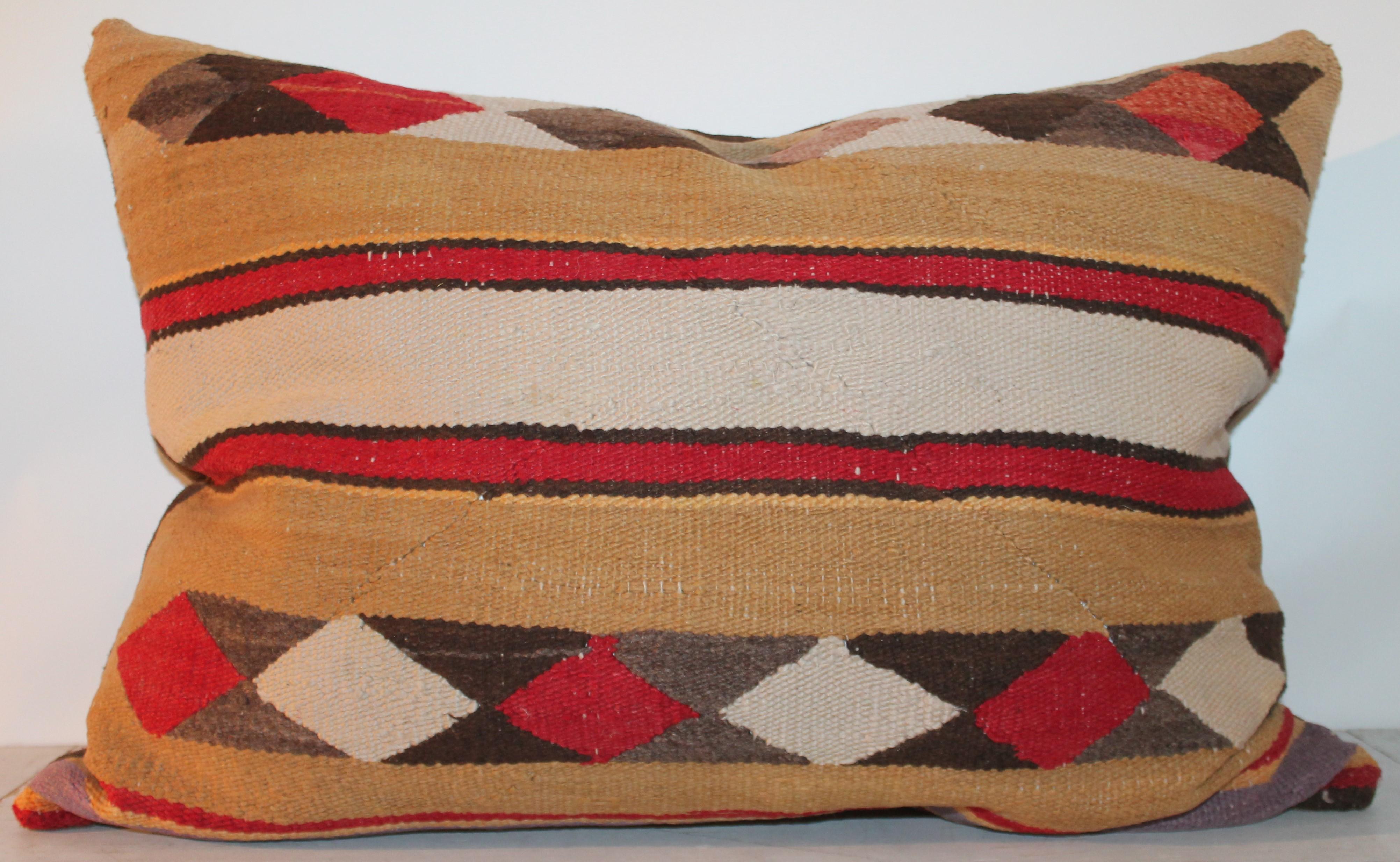 Navajo Indian Weaving Pillows with Leather Backings / Pair In Good Condition In Los Angeles, CA