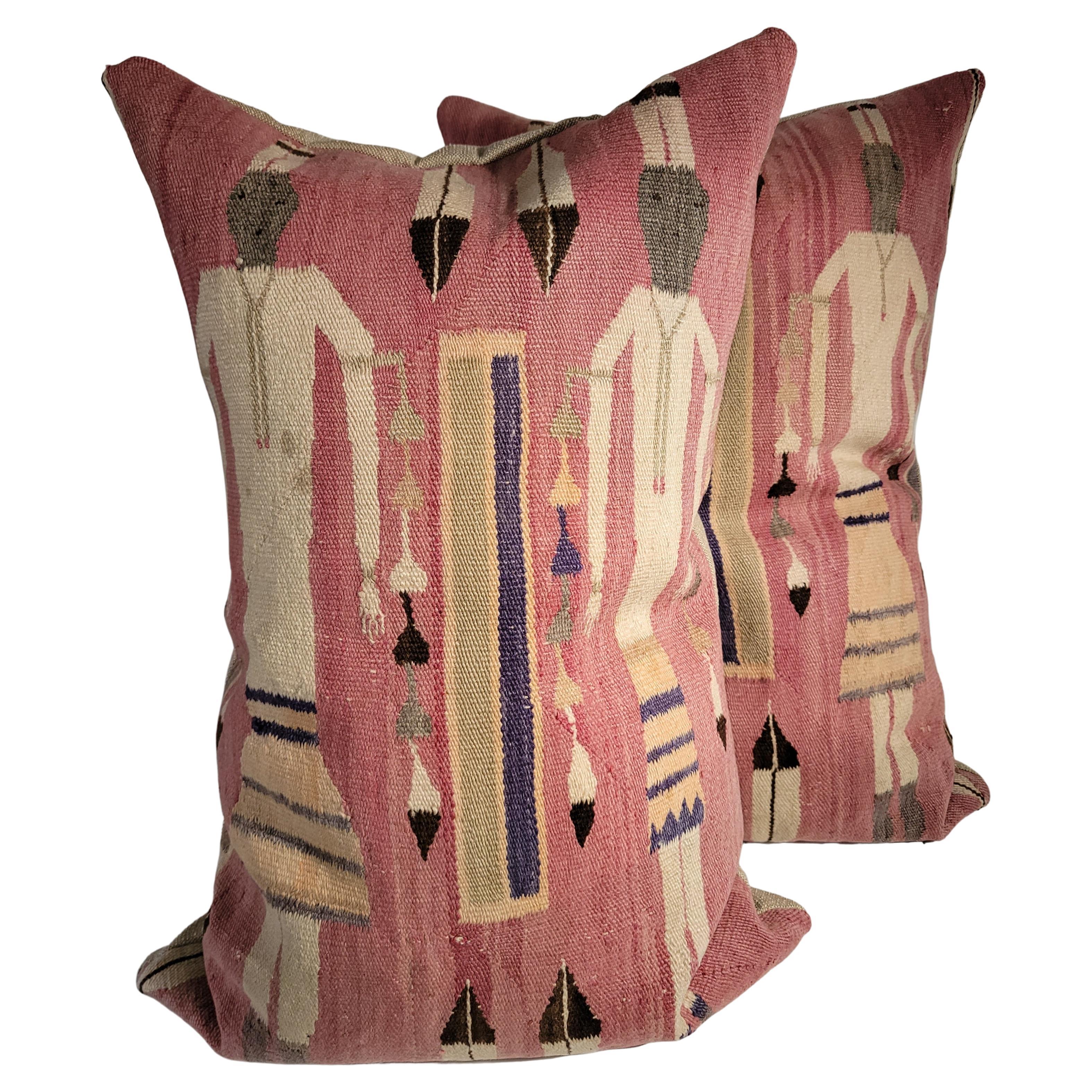 Navajo Indian Weaving Pillows, Yei, Pair For Sale