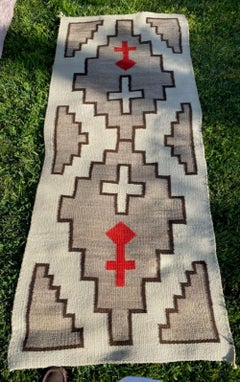 Navajo Indian Weaving Runner Rug with Crosses