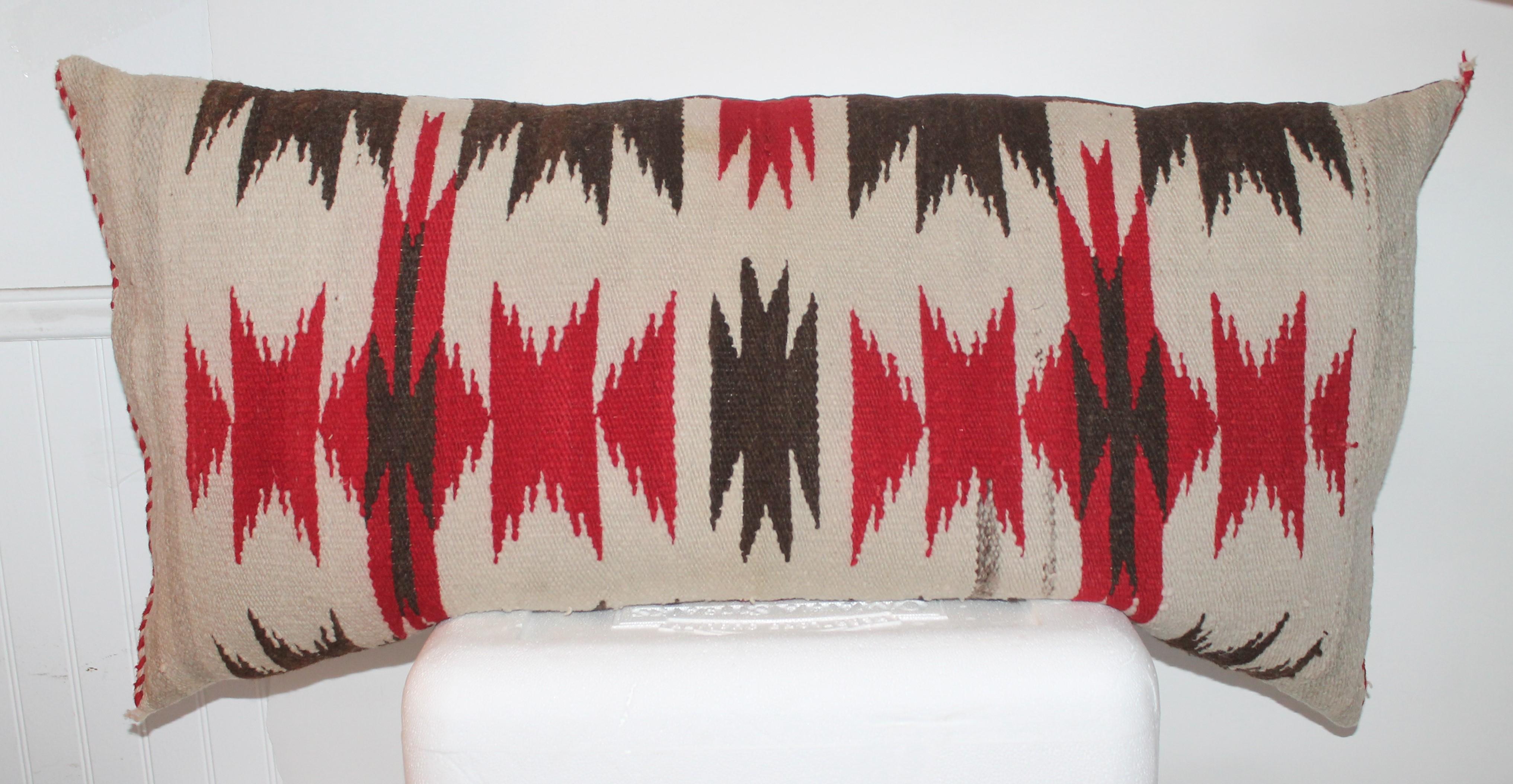 These three Navajo weaving saddle blanket bolster pillows are in pristine condition and all have very similar colors.
Sold individual @ $ 895.00 per pillow or $ 2295.00 for the three bolsters.
Largest pillow measures: 38 x 20 inches
both smaller