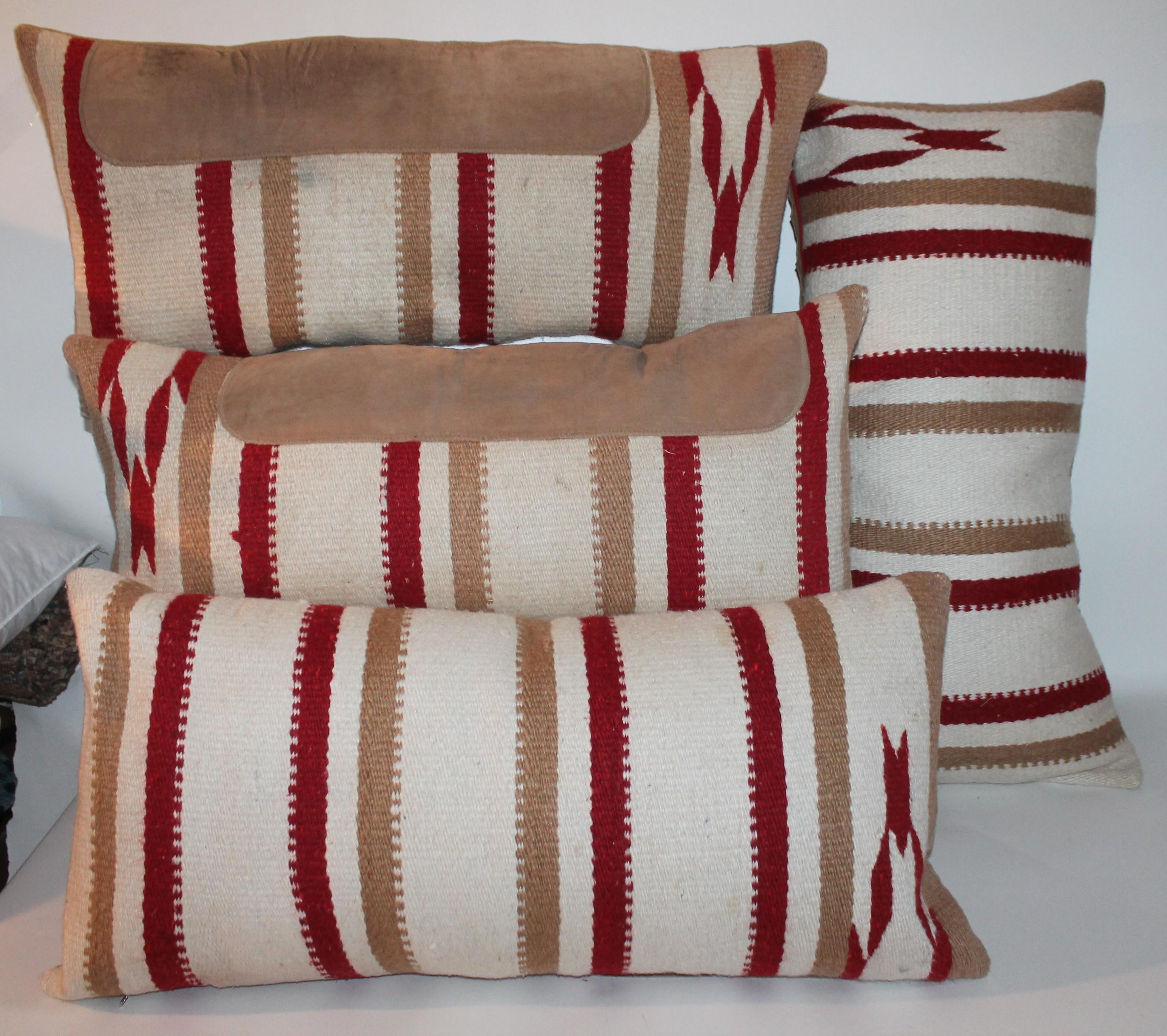 20th Century Navajo Indian Weaving Saddle Blanket Pillows, Pair For Sale