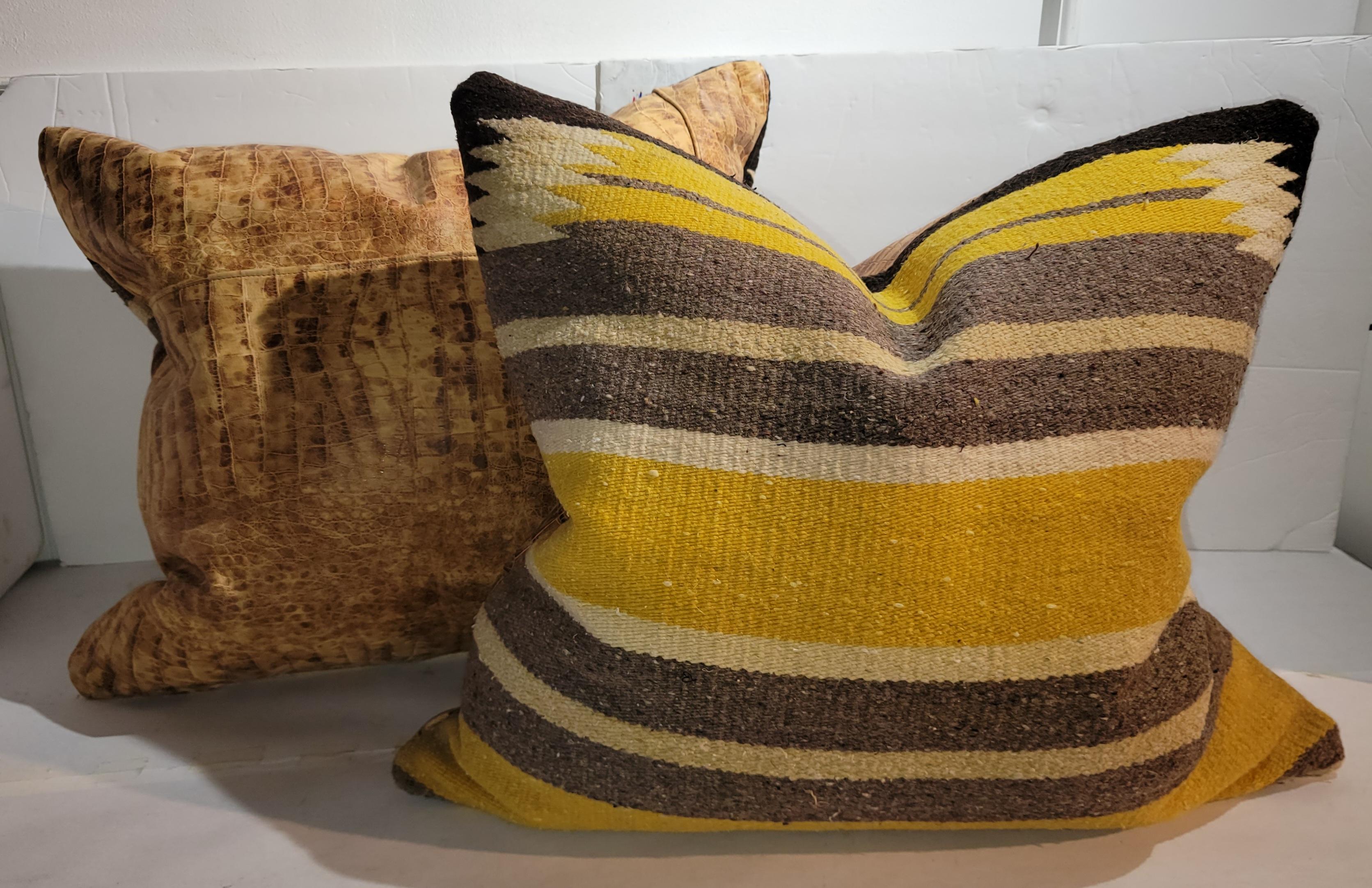  Navajo Indian Weaving Saddle Blanket Pillows, Pair In Good Condition For Sale In Los Angeles, CA