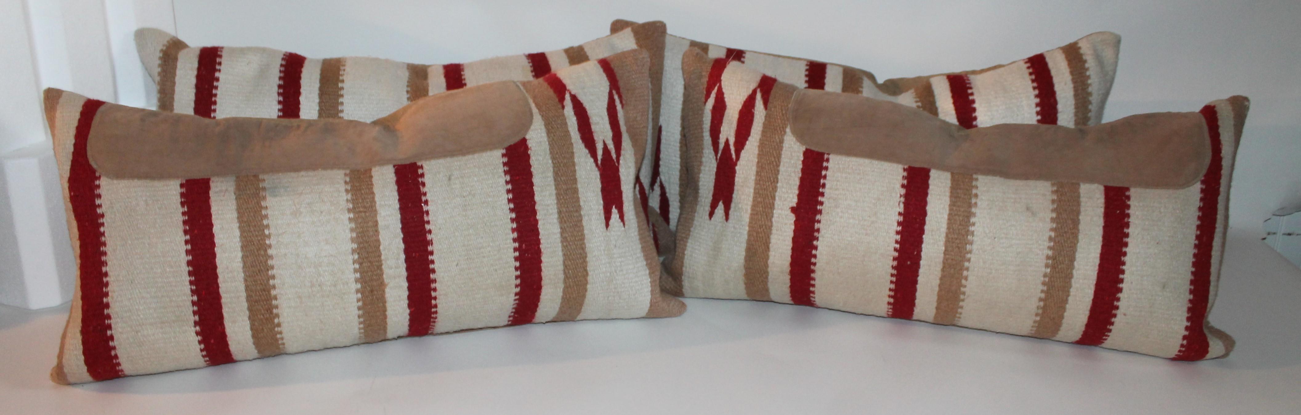 Wool Navajo Indian Weaving Saddle Blanket Pillows, Pair For Sale