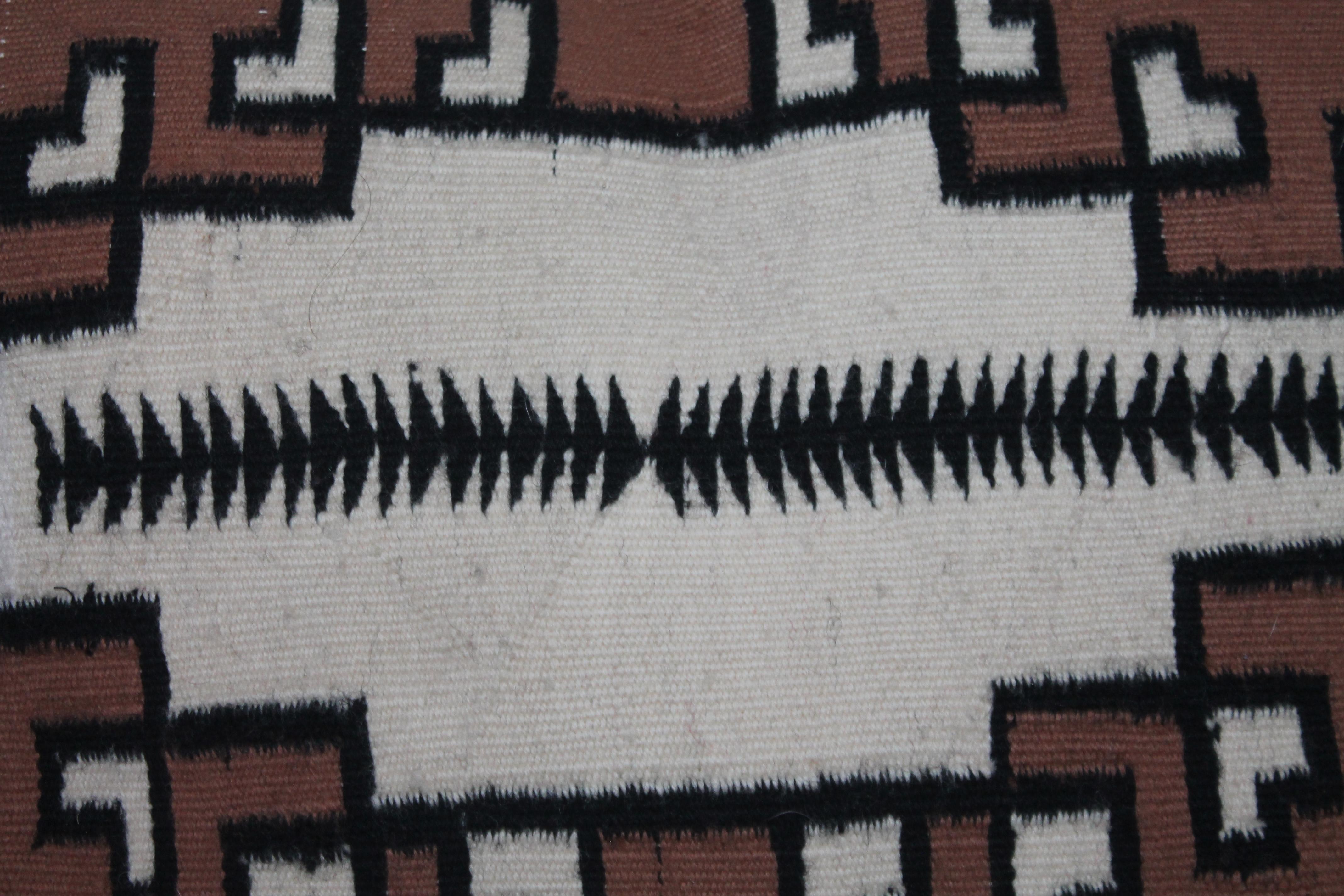 Navajo Indian weaving two grey hills bolster pillow in fantastic condition. The insert is down and feather fill. The backing is in black cotton linen.