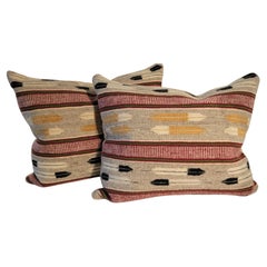 Navajo Indian Weaving W/ Feathers Pillows -Pair