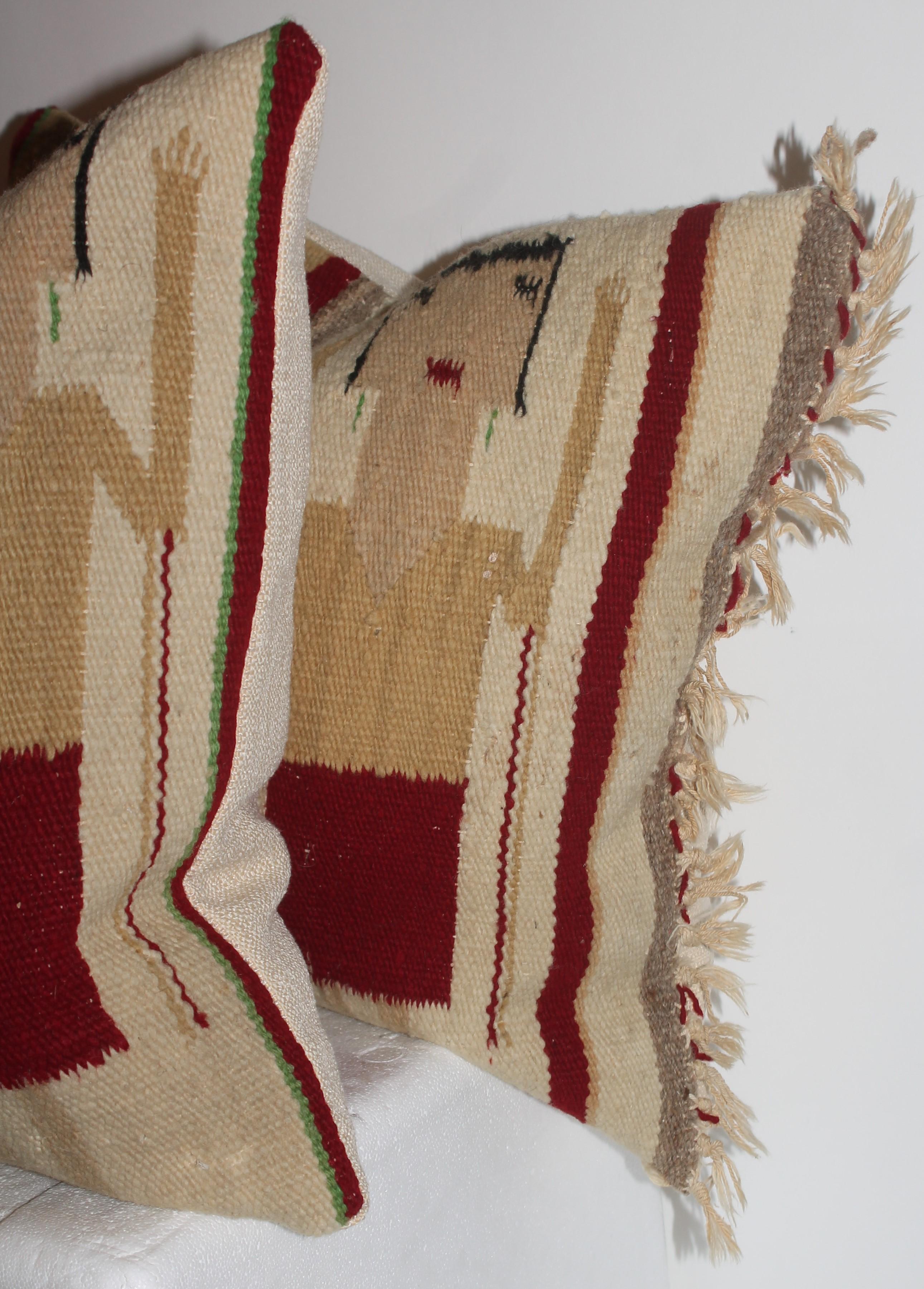 American Navajo Indian Weaving Yei Pillows, Pair