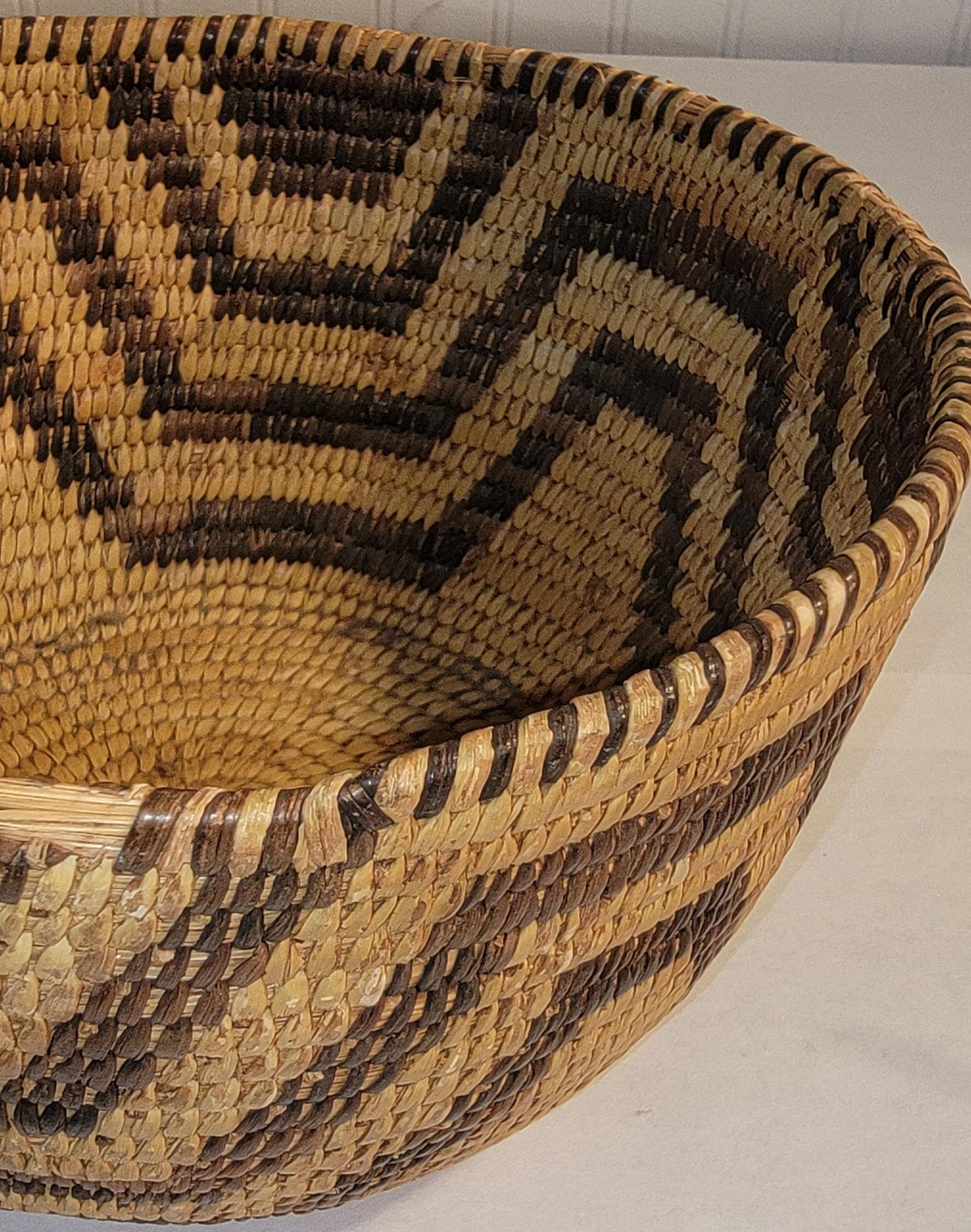 Questo incredibile cesto geometrico Papago ha un design e un motivo davvero insoliti. Le condizioni sono molto buone, con una piccola usura sull'orlo.