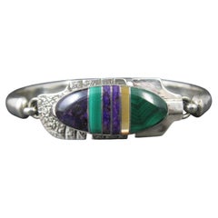 Navajo Sterling Silver Inlaid Feather Bracelet by G Howe, 6 Inches