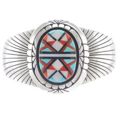 Navajo Inlaid Sterling Cuff Bracelet by Abraham Begay
