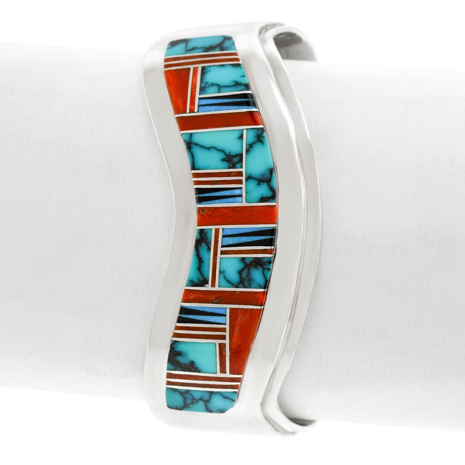Navajo Inlaid Stone Cuff Bracelet 1
