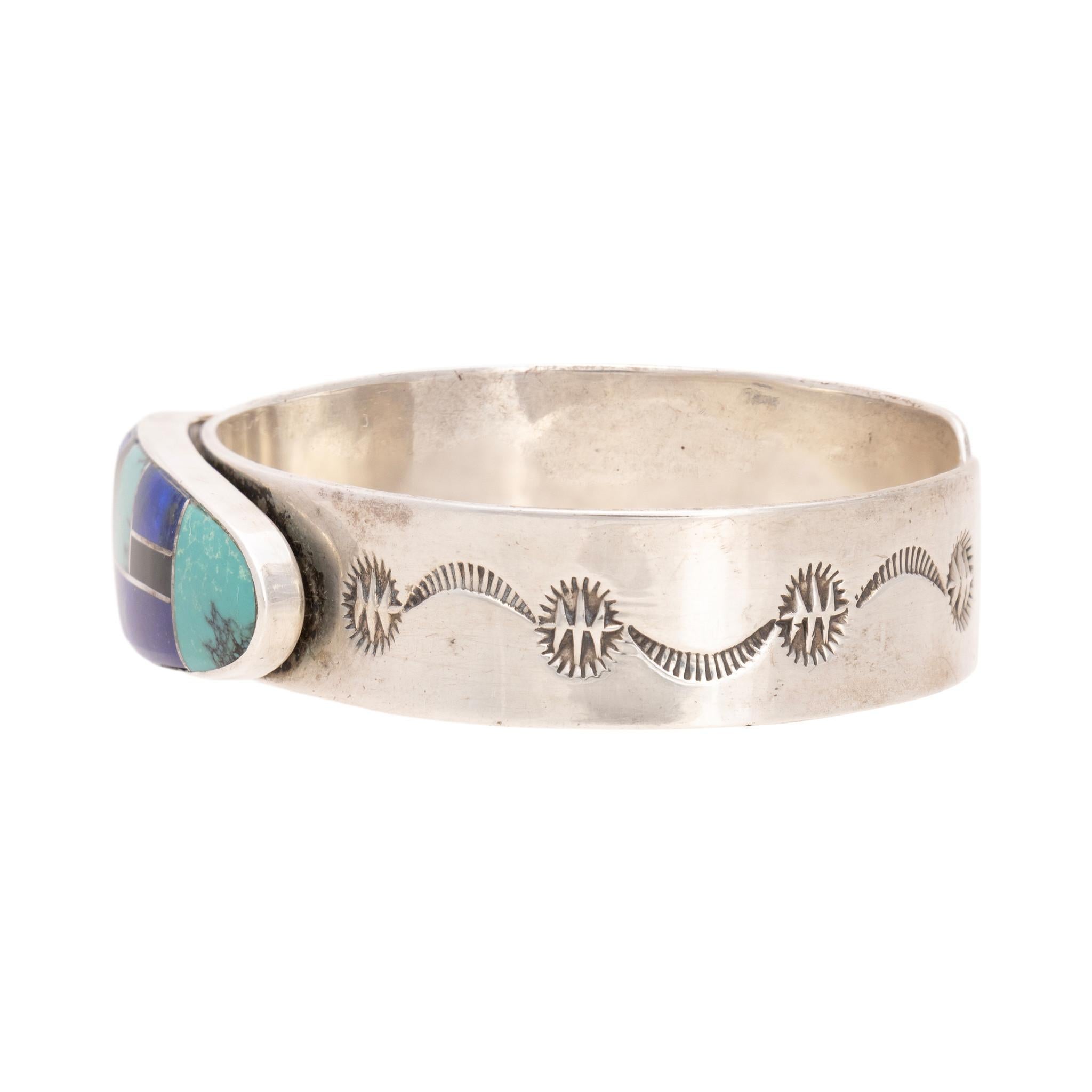 Nativo americano Bracciale in argento con intarsio Navajo in vendita