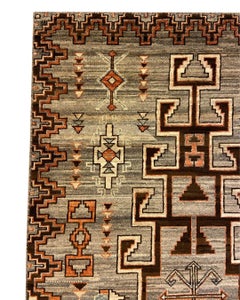 Tappeto in lana intrecciata a mano di ispirazione Navajo, ruggine, marrone, grigio e avorio, 3x5