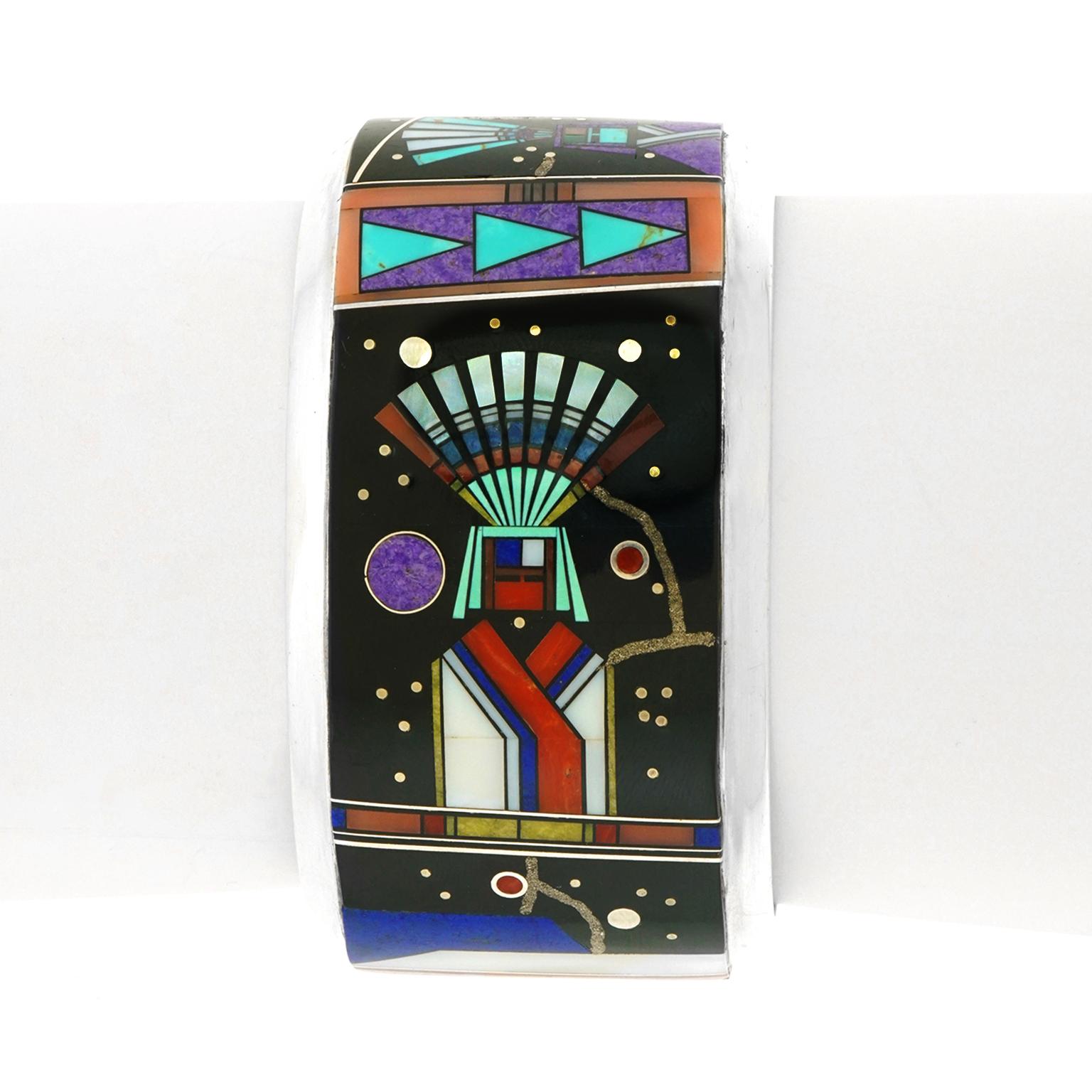 Women's Navajo Intarsio Yei with Night Sky Sterling Cuff Bracelet