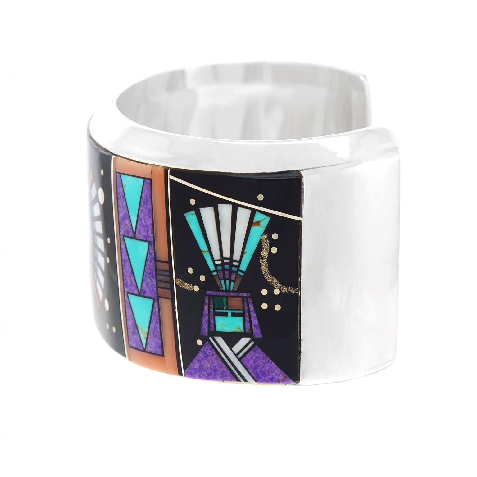Navajo Intarsio Yei with Night Sky Sterling Cuff Bracelet 1