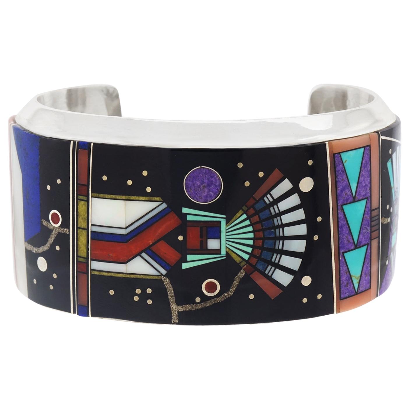 Navajo Intarsio Yei with Night Sky Sterling Cuff Bracelet