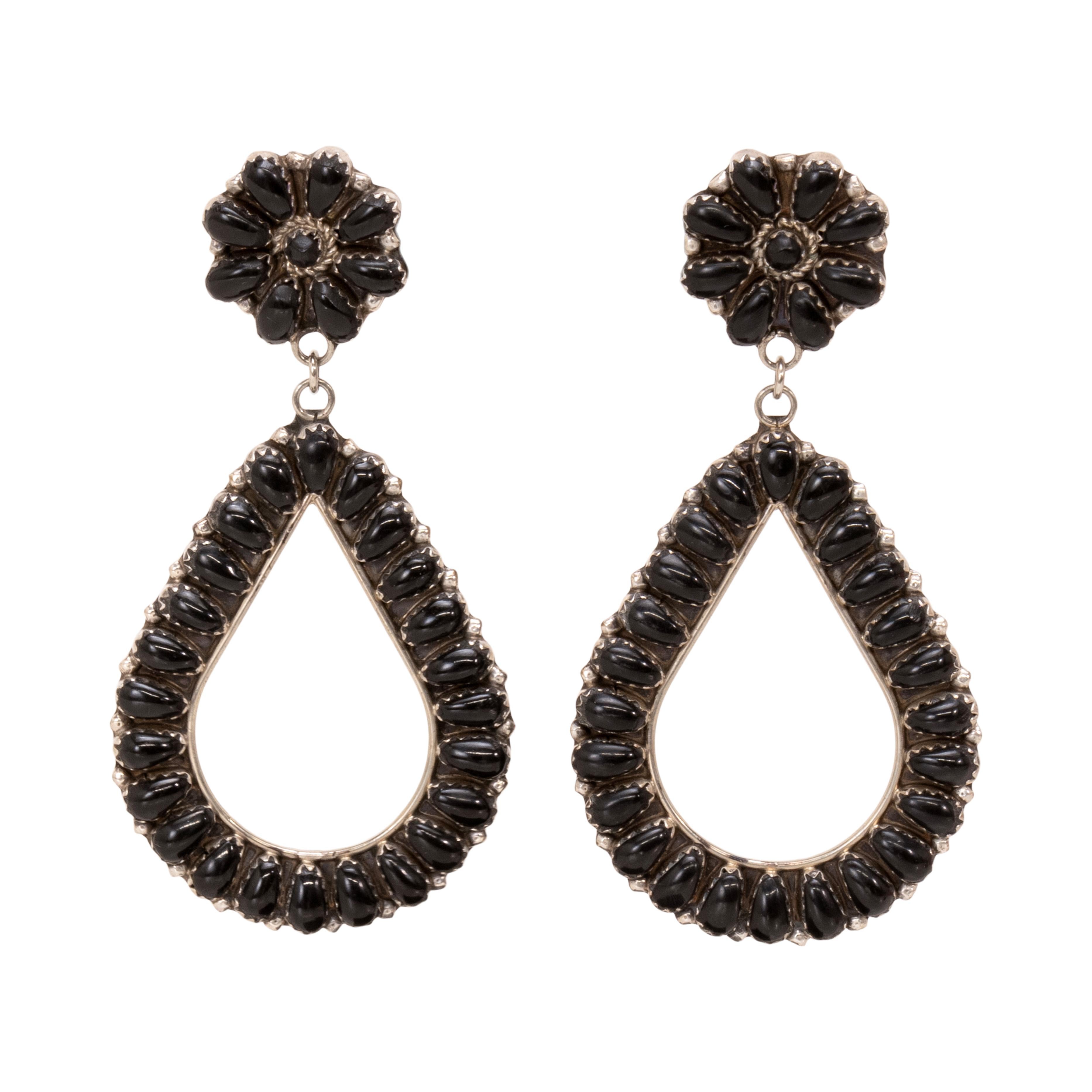 Boucles d'oreilles pendantes en argent et en jett Navajo Unisexe en vente