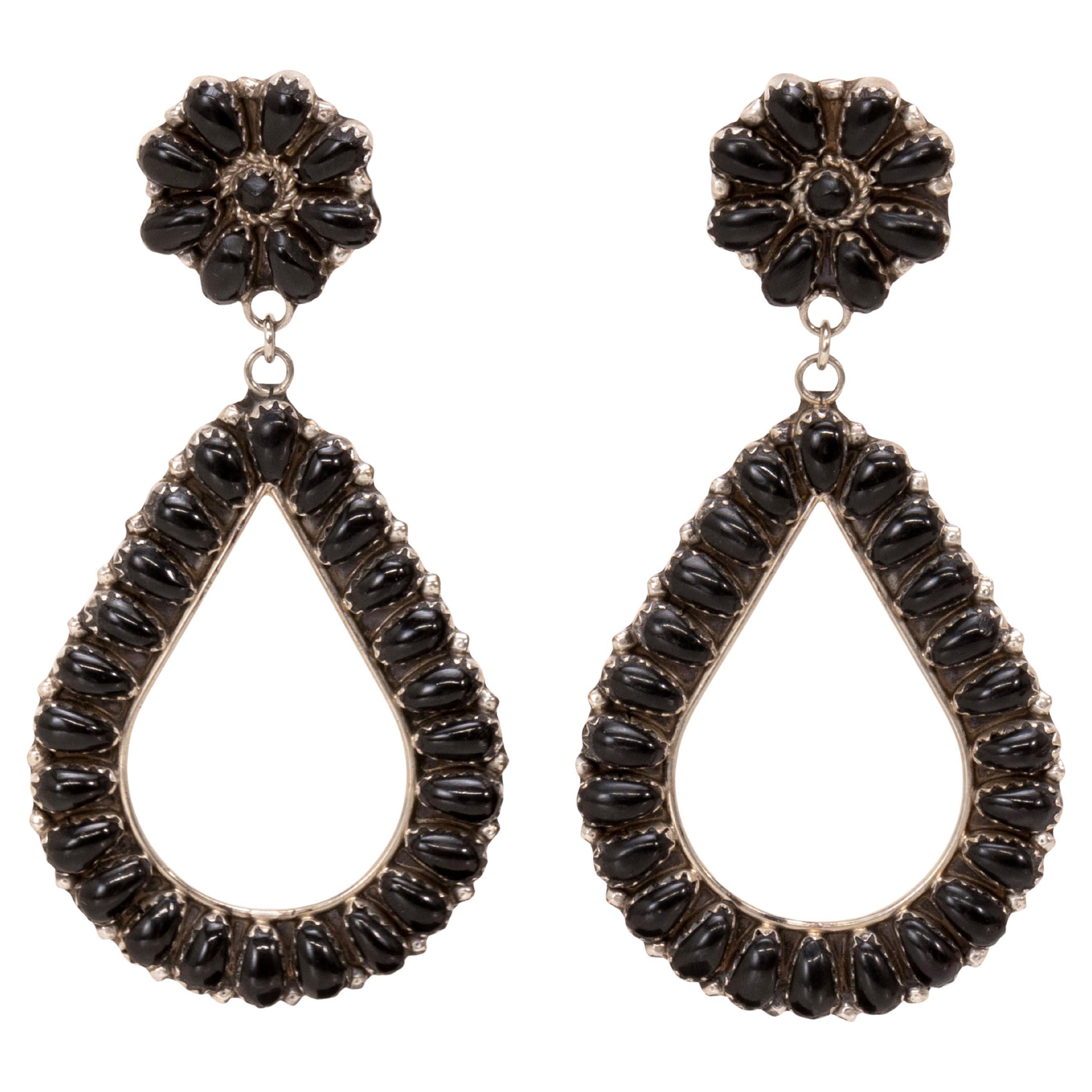 Orecchini pendenti in argento 925 e Jett di Navajo