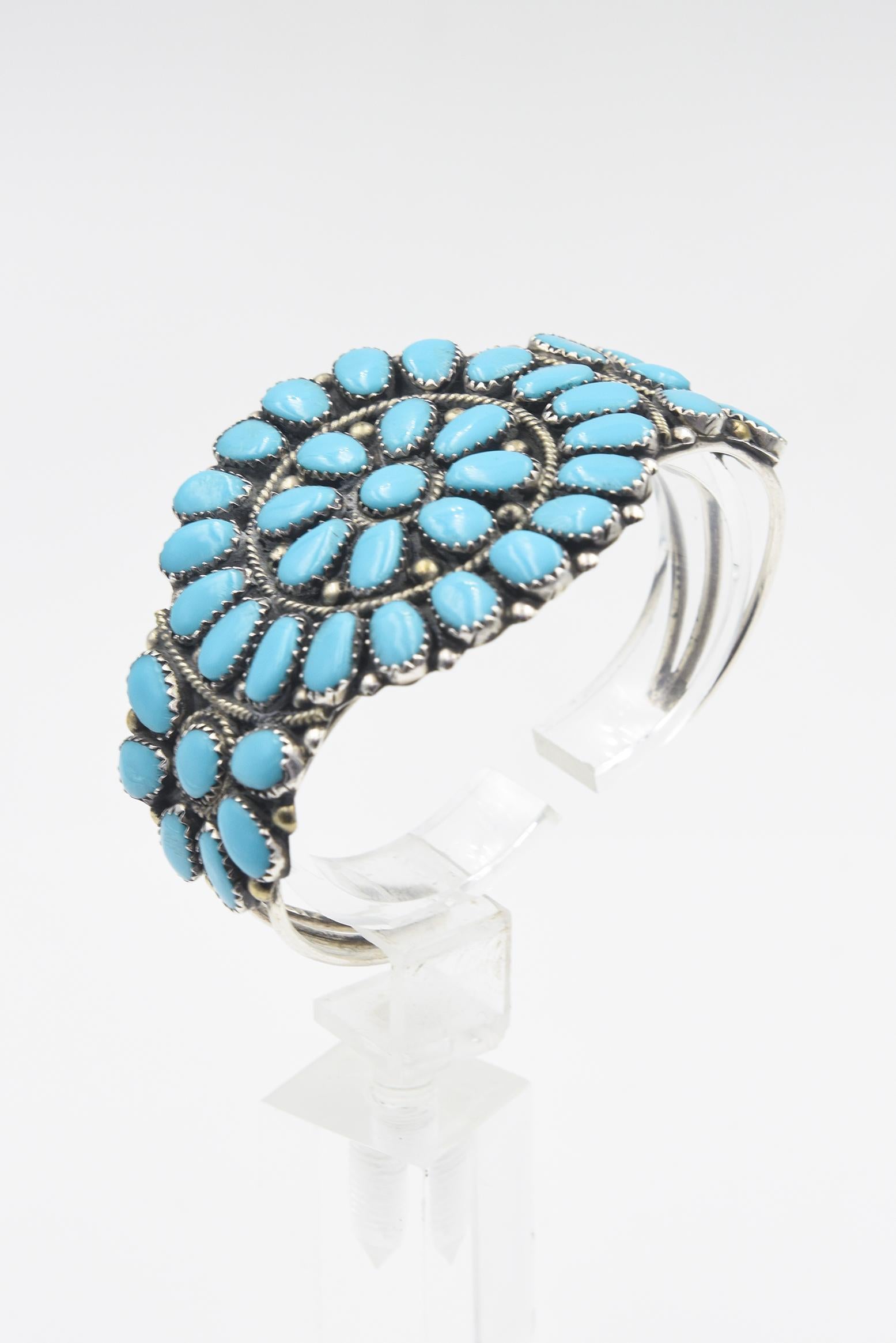 Navajo Juliana Williams Turquoise Sun Wheel Sterling Silver Cuff Bracelet  For Sale 1