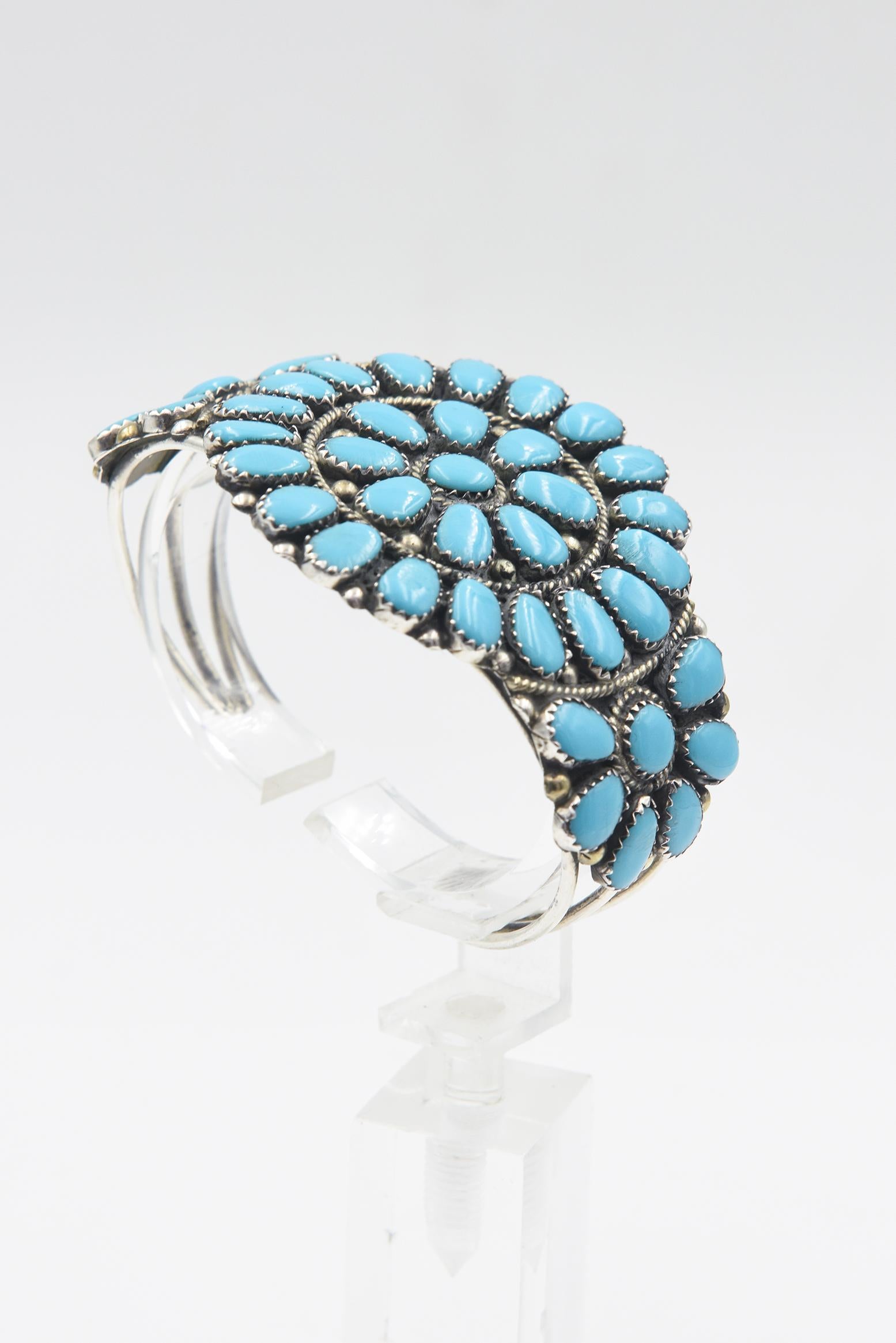 Navajo Juliana Williams Turquoise Sun Wheel Sterling Silver Cuff Bracelet  For Sale 2