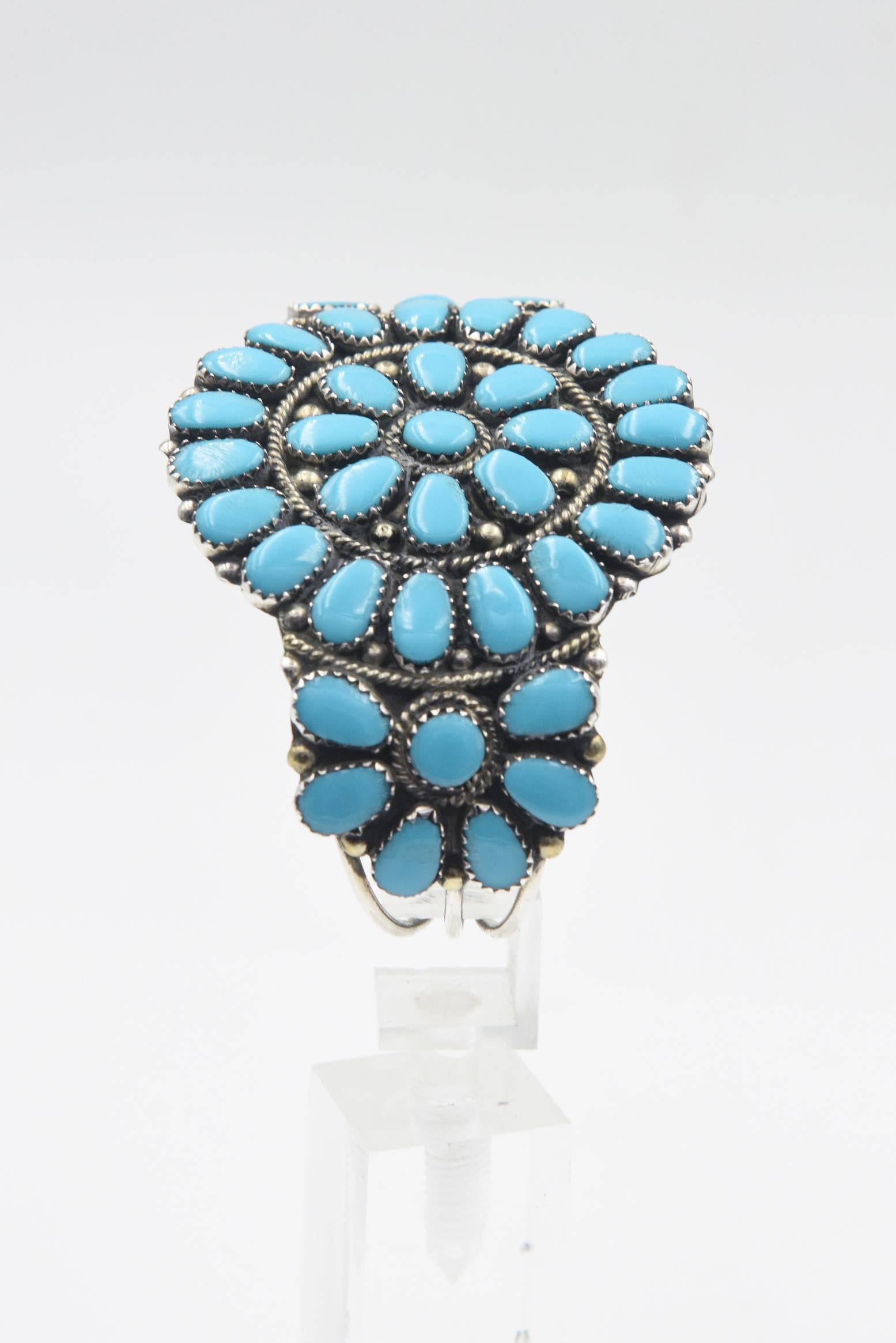 Navajo Juliana Williams Turquoise Sun Wheel Sterling Silver Cuff Bracelet  For Sale 3