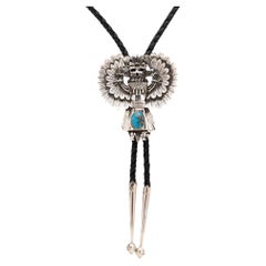 Navajo Kachina Sterling Silver and Turquoise Bolo Tie by Avin Joe