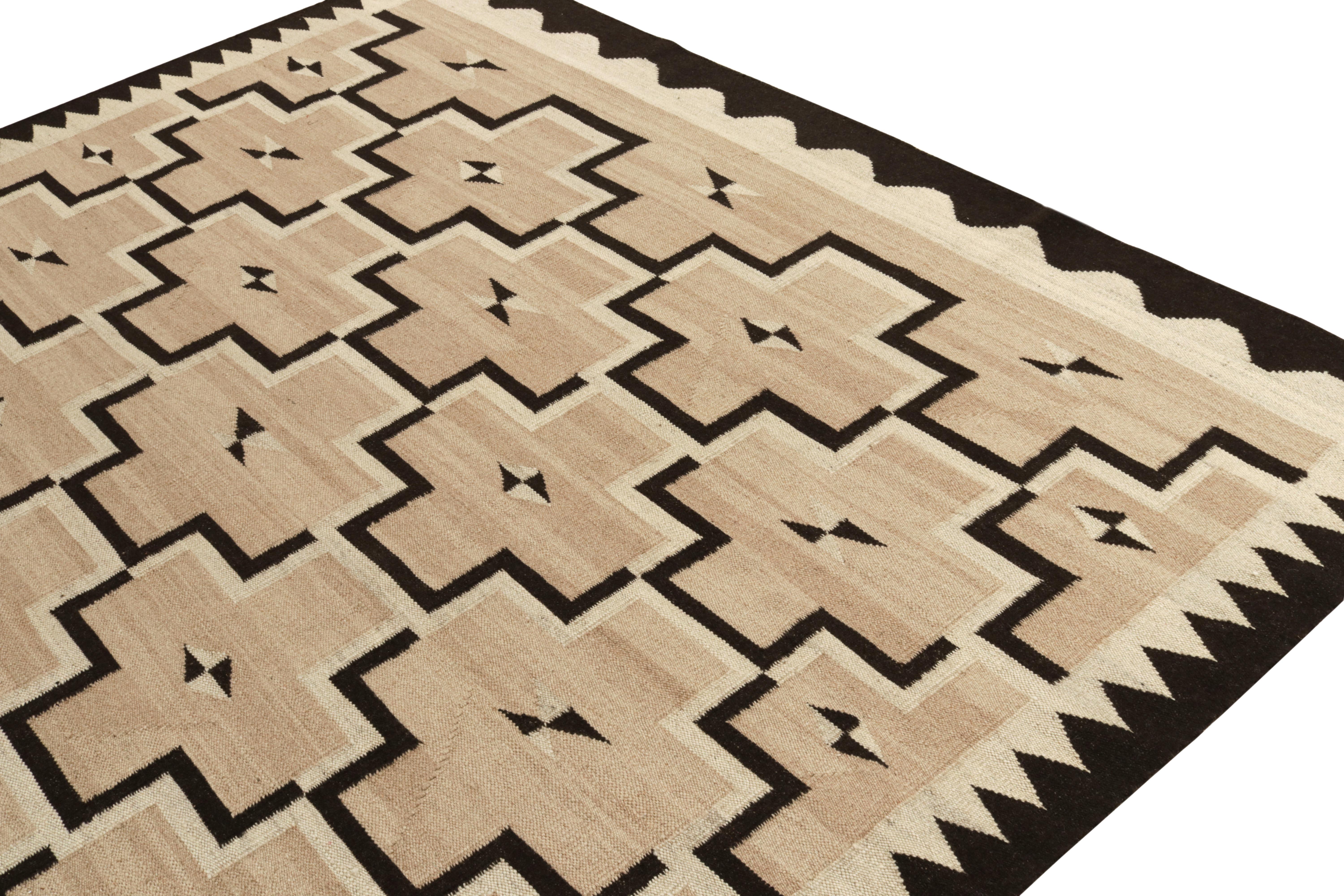 Hand-Knotted Rug & Kilim's Navajo Kilim Style Rug in Beige, Black & White Geometric Pattern