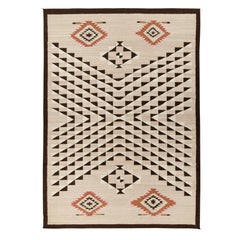 Rug & Kilim's Navajo Kilim Style Rug in Beige-Brown, White Geometric Pattern