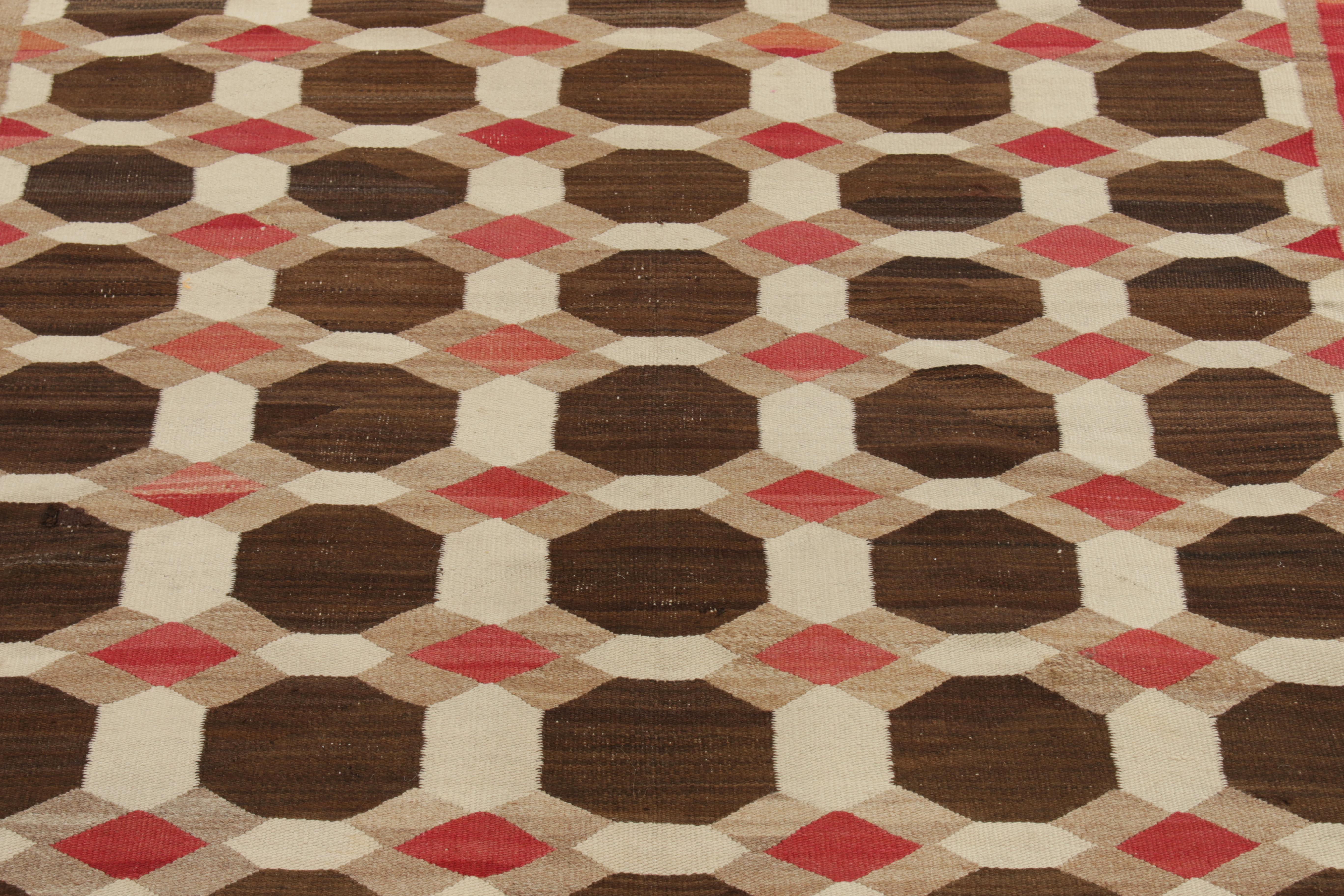 Hand-Knotted Navajo Kilim Style Rug in Red, Beige-White Geometric Pattern by Rug & Kilim For Sale