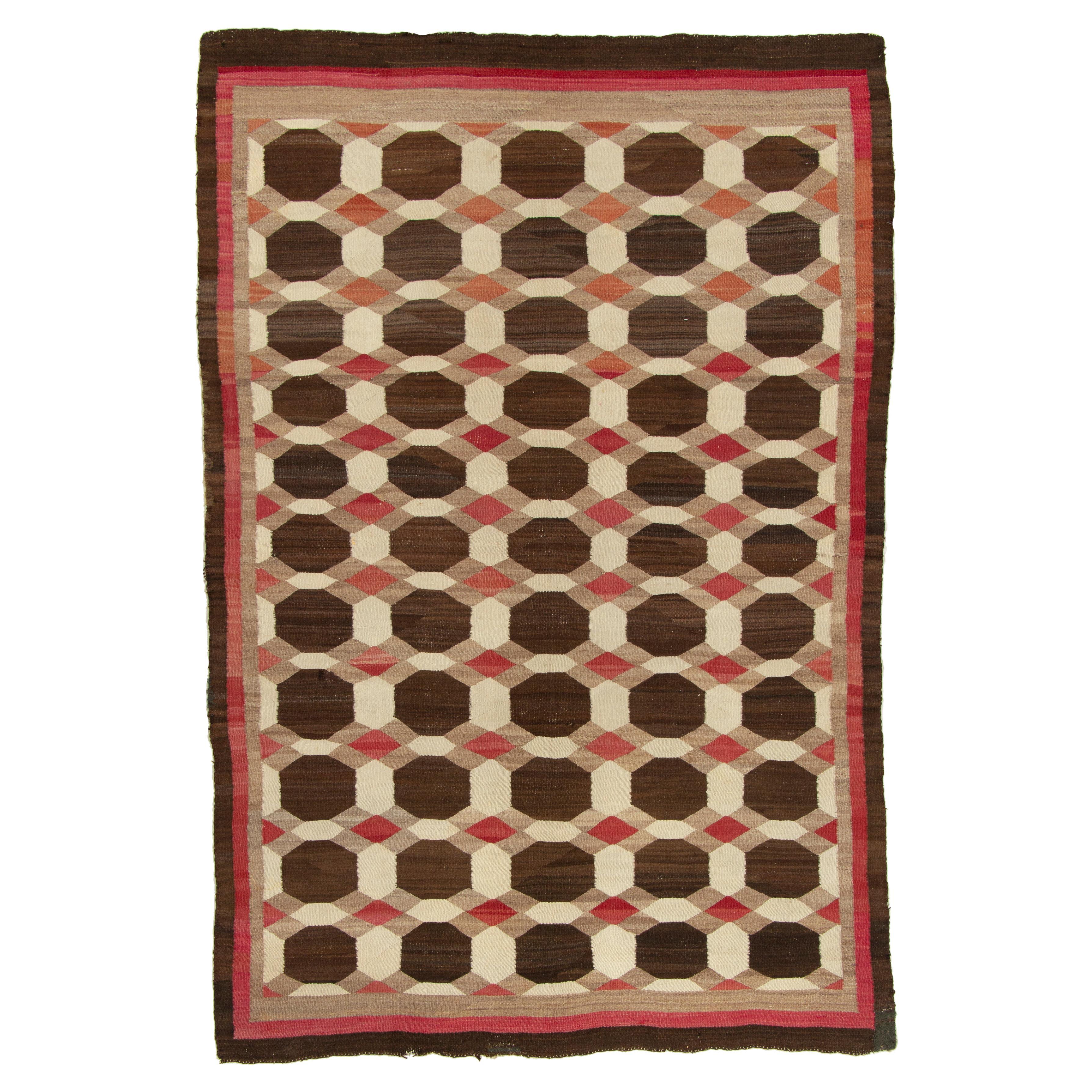 Navajo Kilim Style Rug in Red, Beige-White Geometric Pattern by Rug & Kilim For Sale