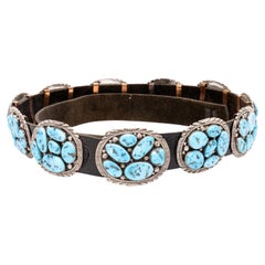Navajo Kingman Mine Turquoise and Sterling Silver Concho Belt