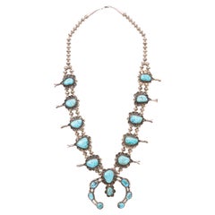 Navajo Kingman Squash Blossom Necklace