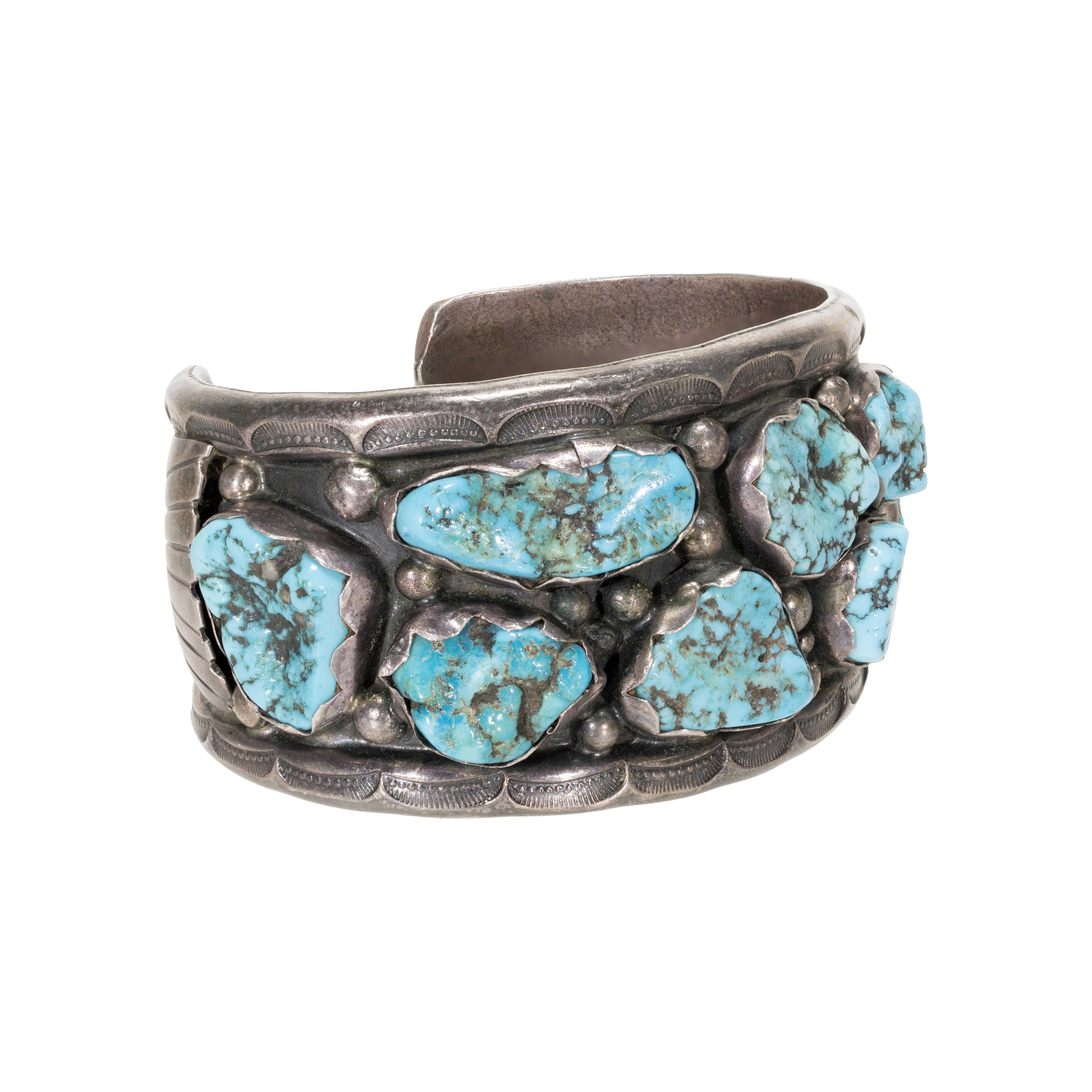 Native American Navajo Kingman Turquoise and Sterling Bracelet For Sale