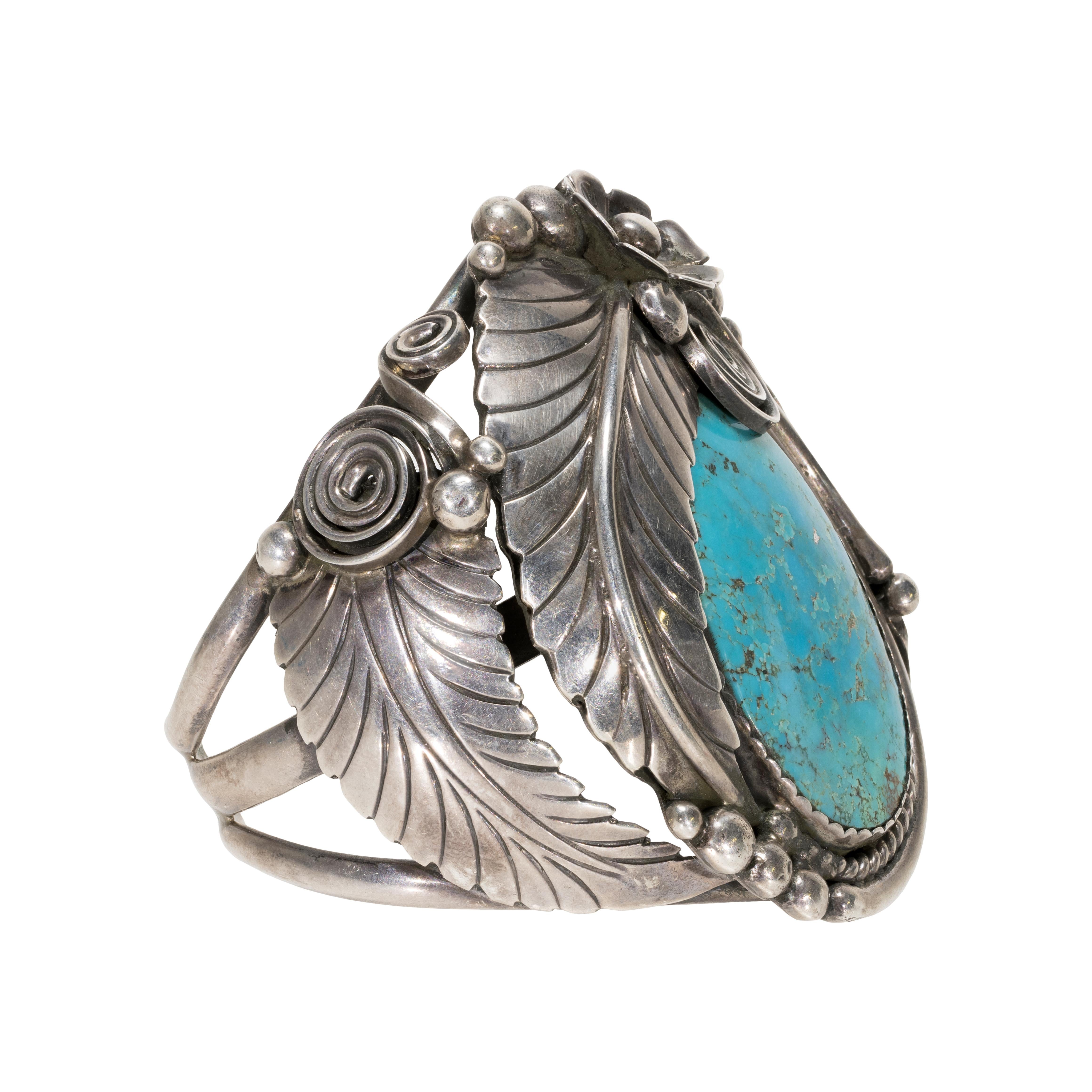 Bracelet Navajo Kingman en turquoise et argent sterling Bon état - En vente à Coeur d Alene, ID
