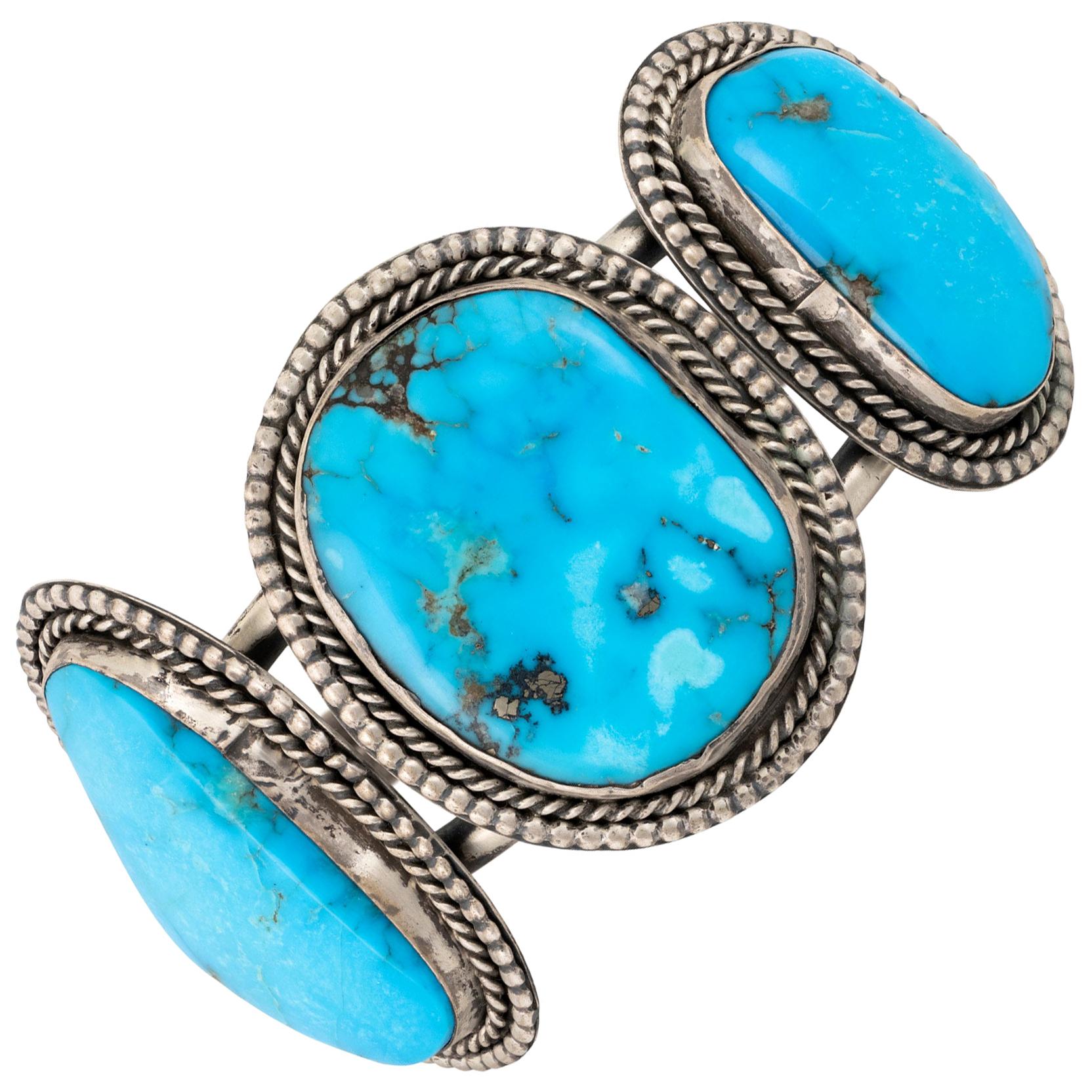 Bracelet Navajo Kingman en turquoise et argent sterling en vente