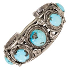 Bracelet Navajo en turquoise Kingman et argent