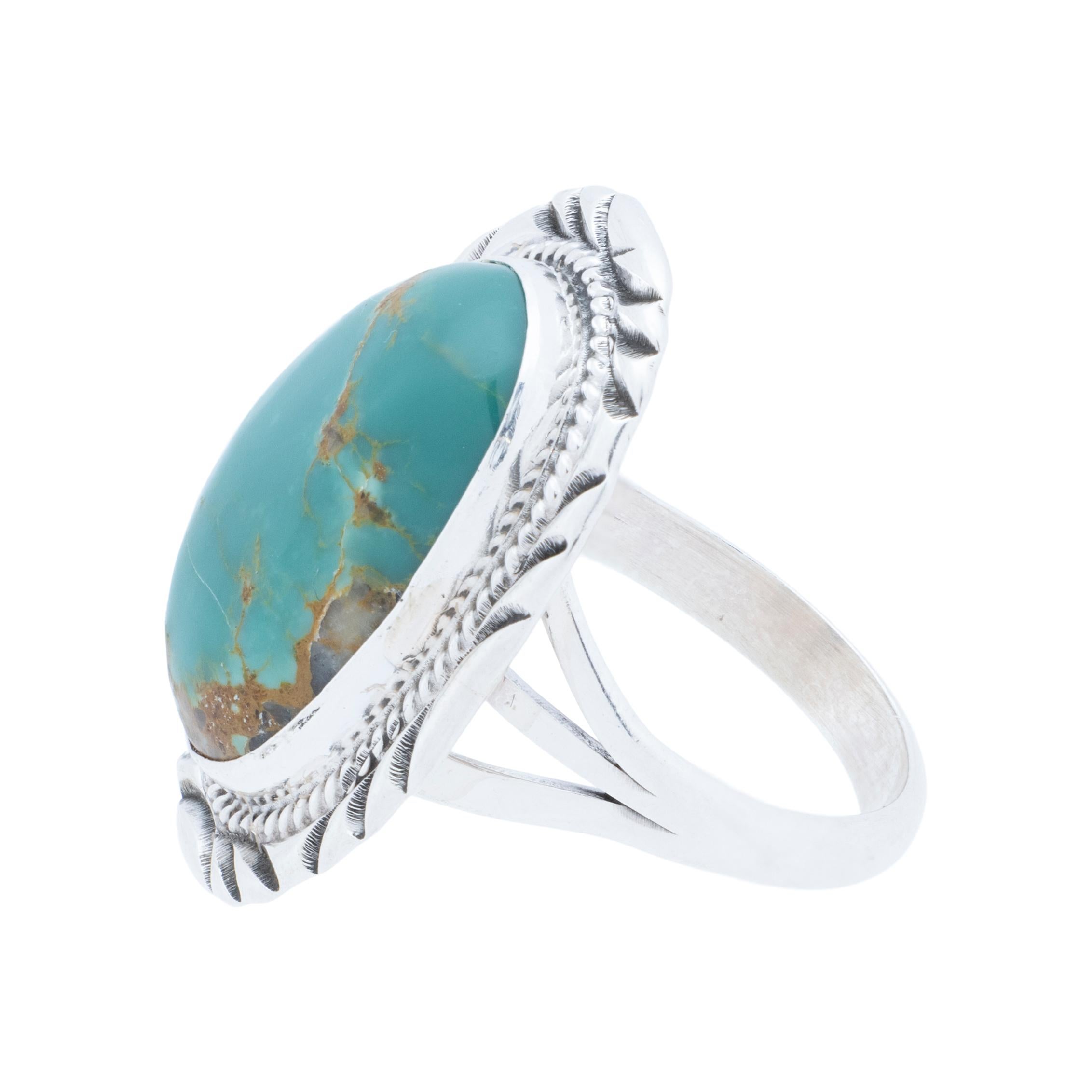 Nativo americano Navajo Kingman Turquoise and Sterling Silver Ring in vendita